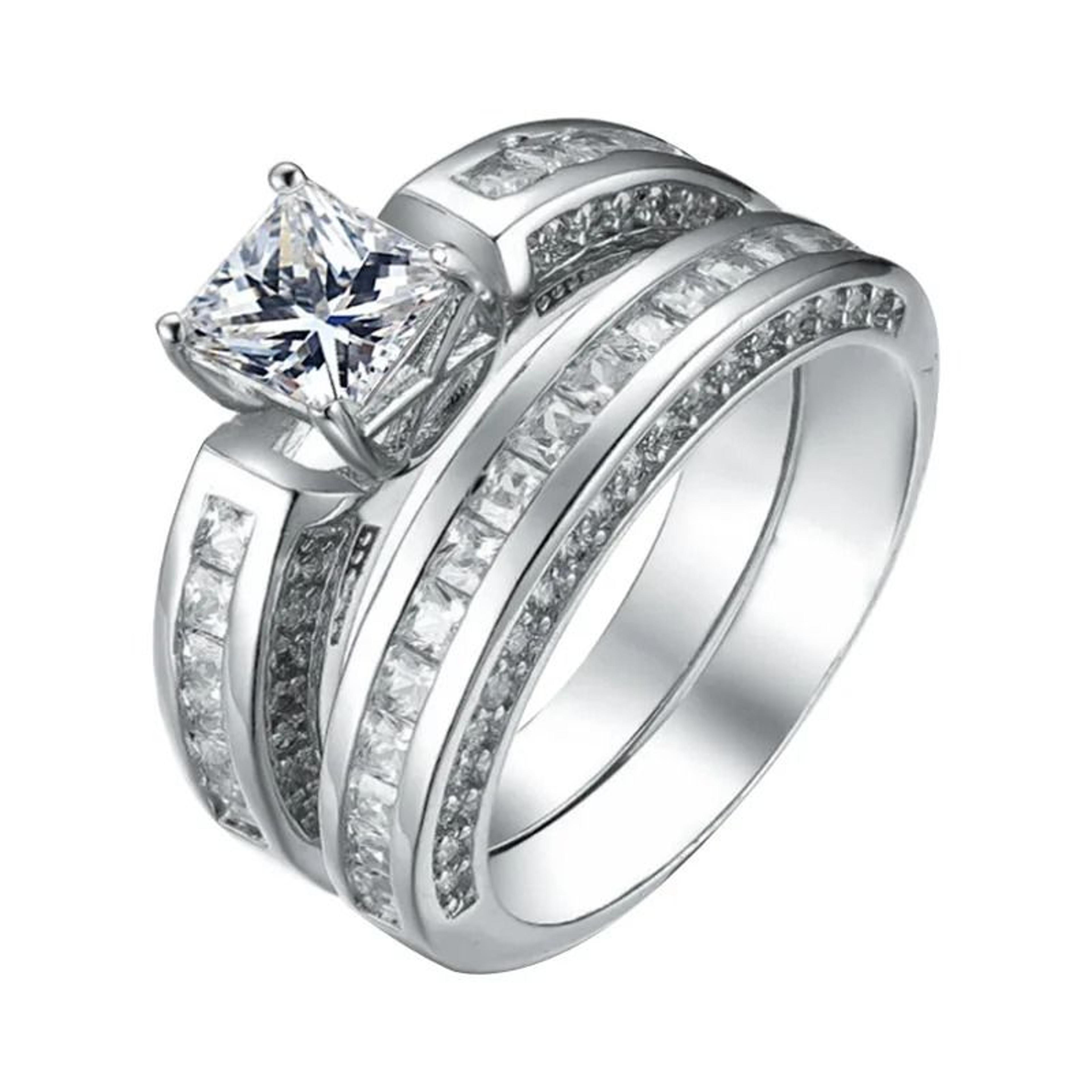 2 piece alliance engagement and wedding jewelry ensemble