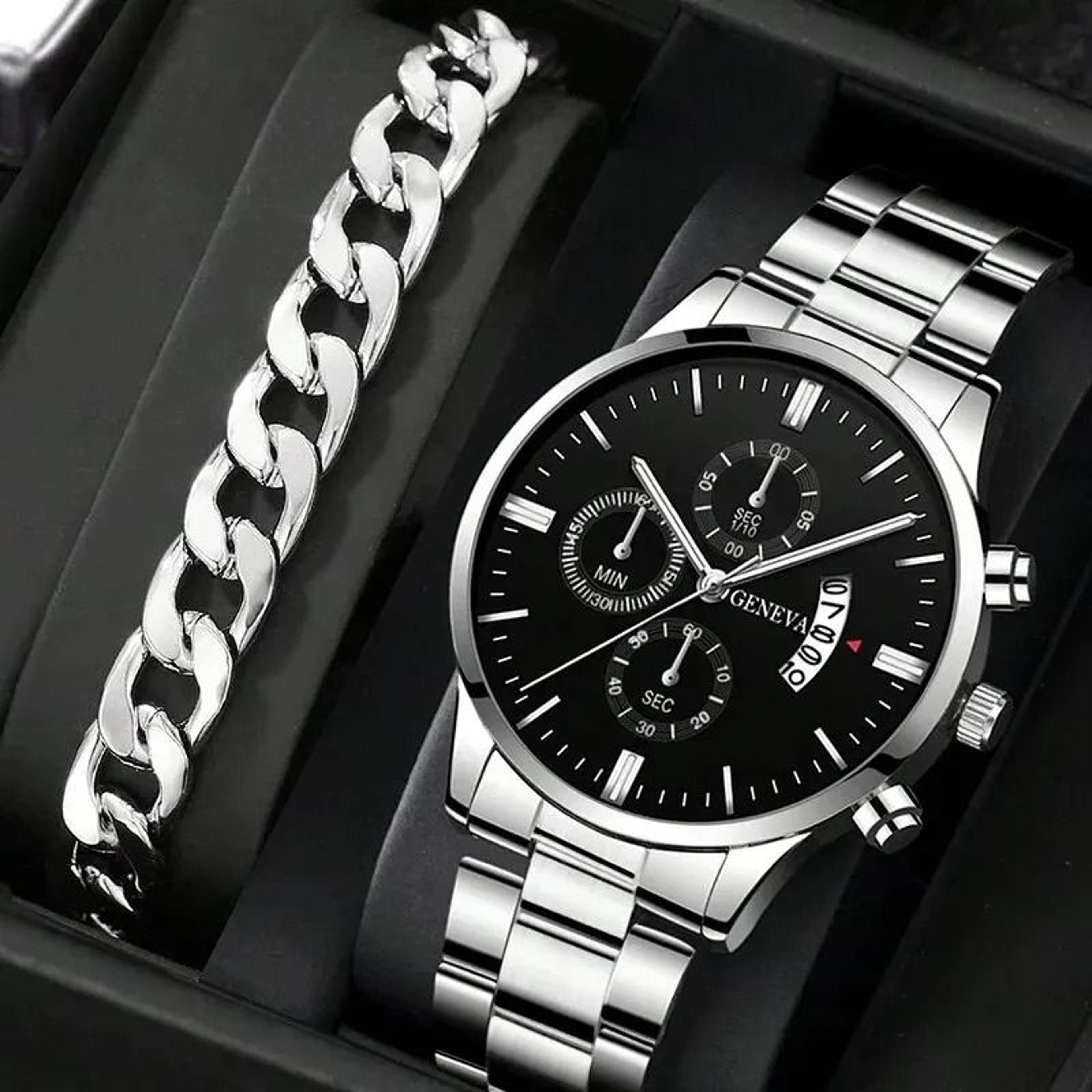 polished executive quartz chronograph and calendar hub