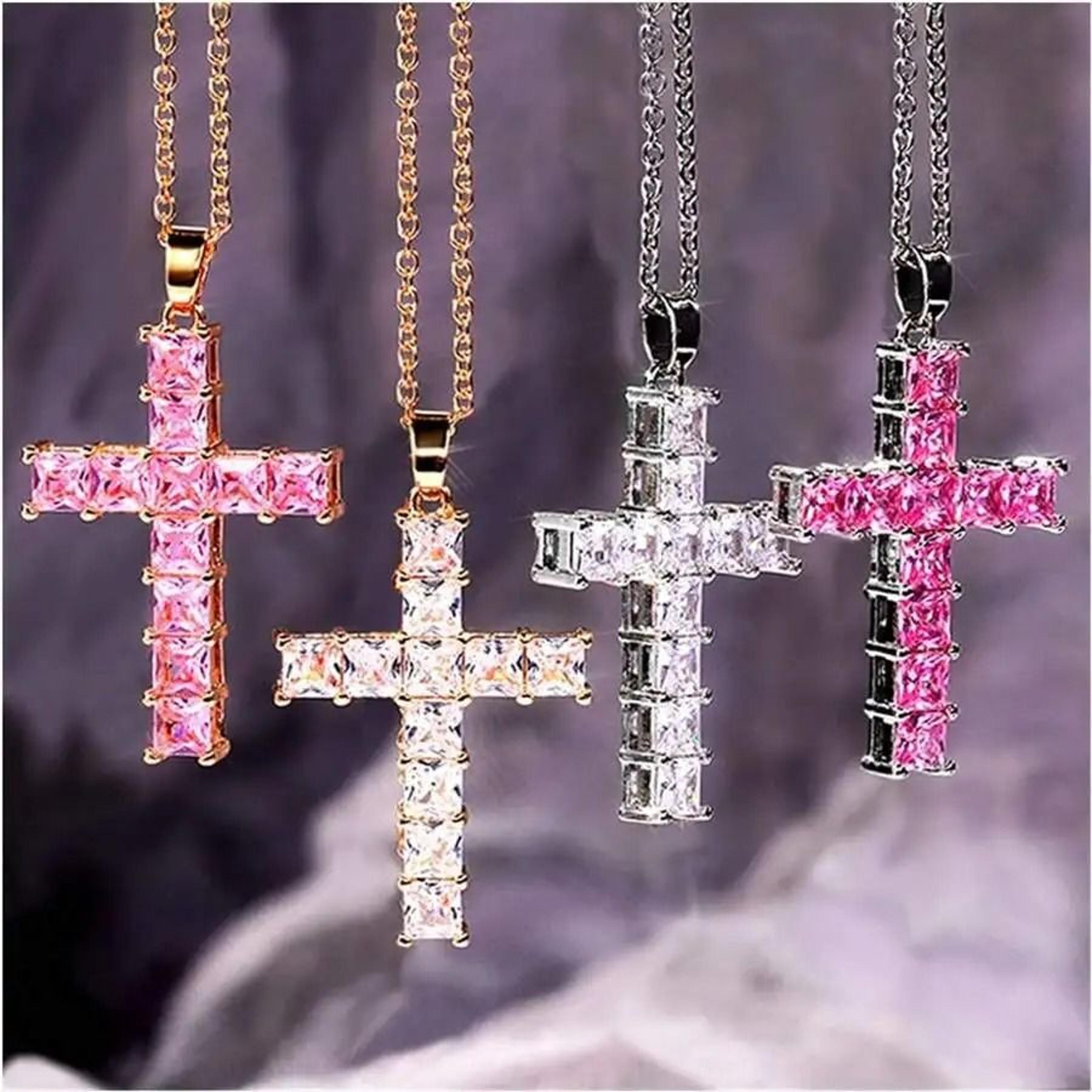 multi color crystal jesus cross pendant necklace