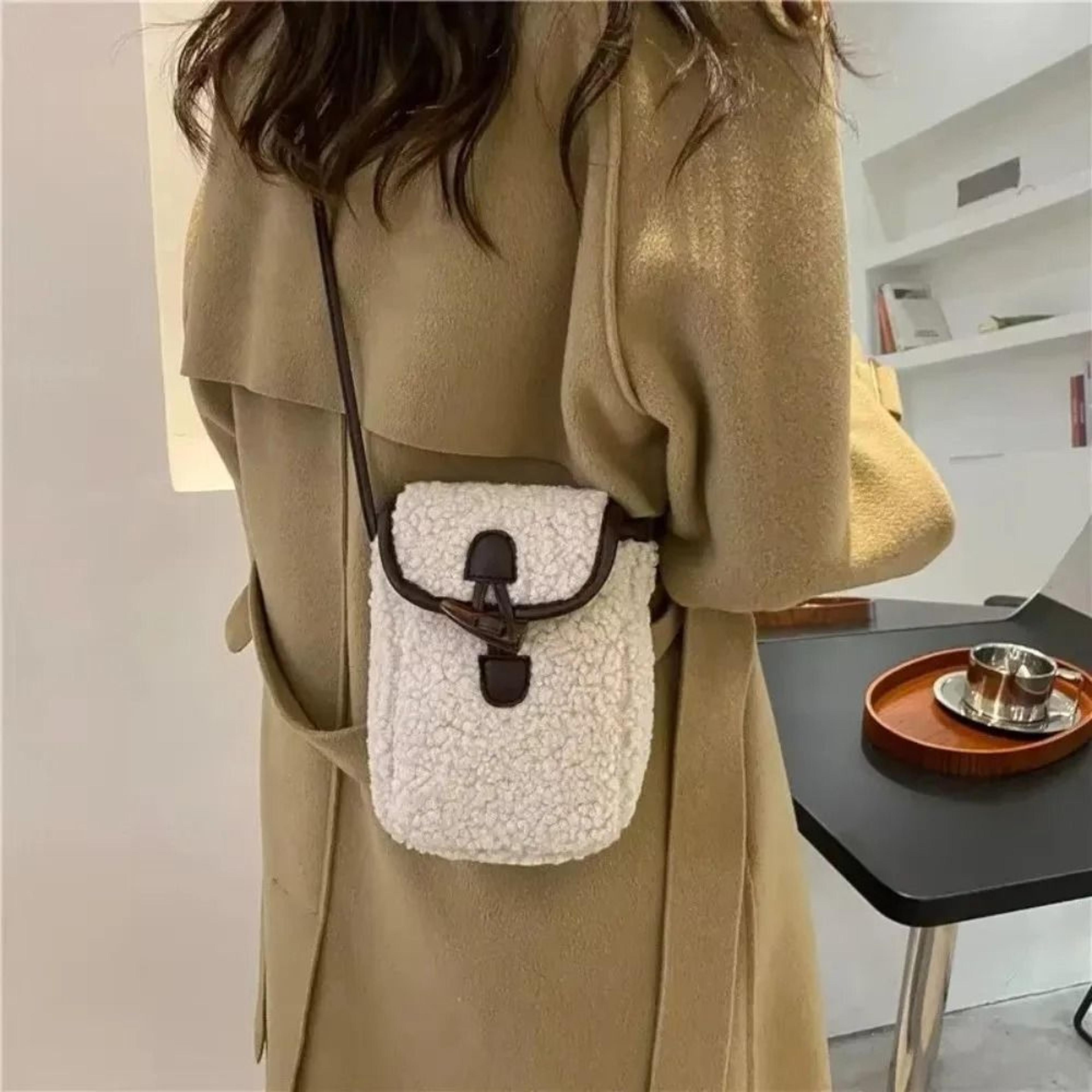 plush lambswool mini phone handbag