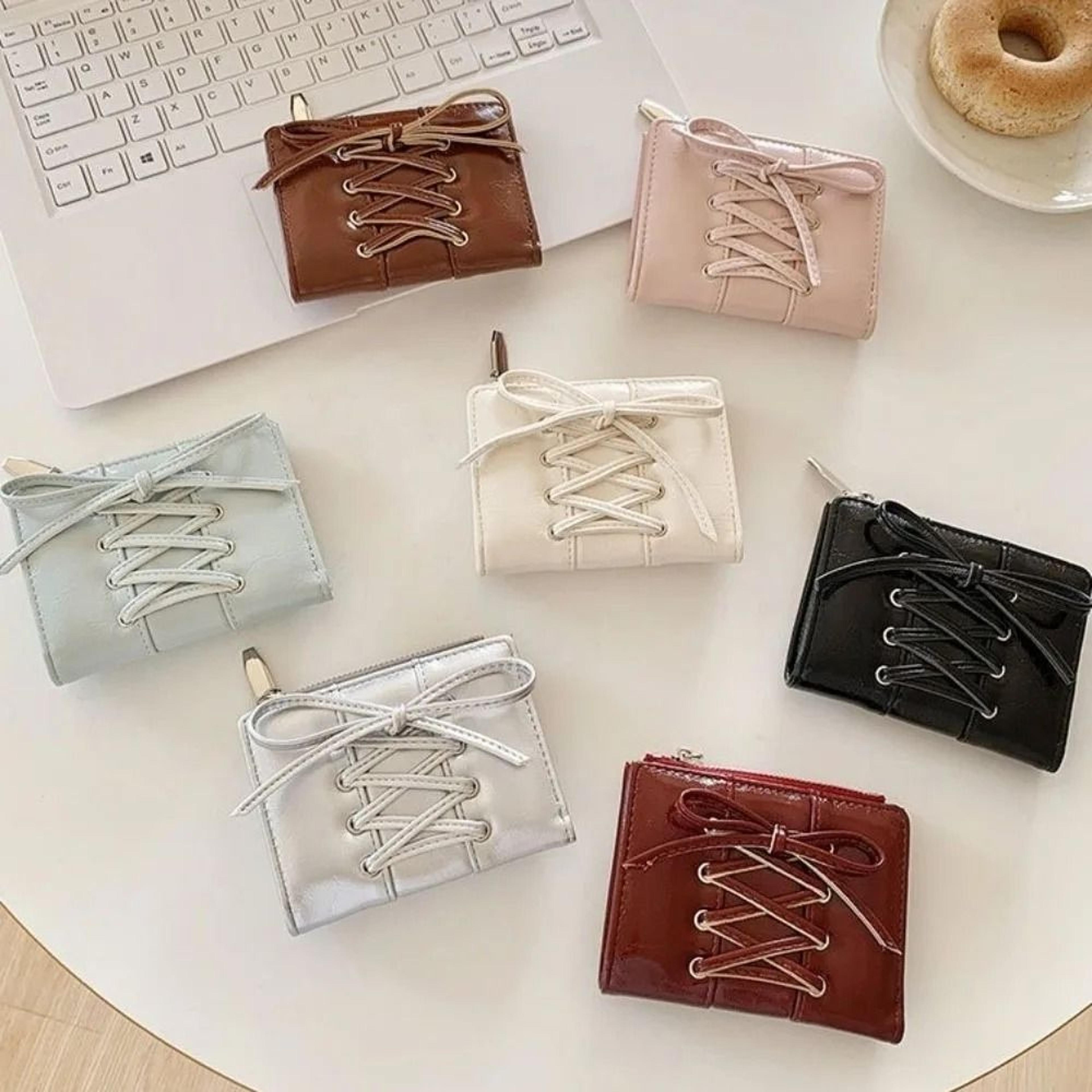 y2k lace-up bow short wallet with slim card insert