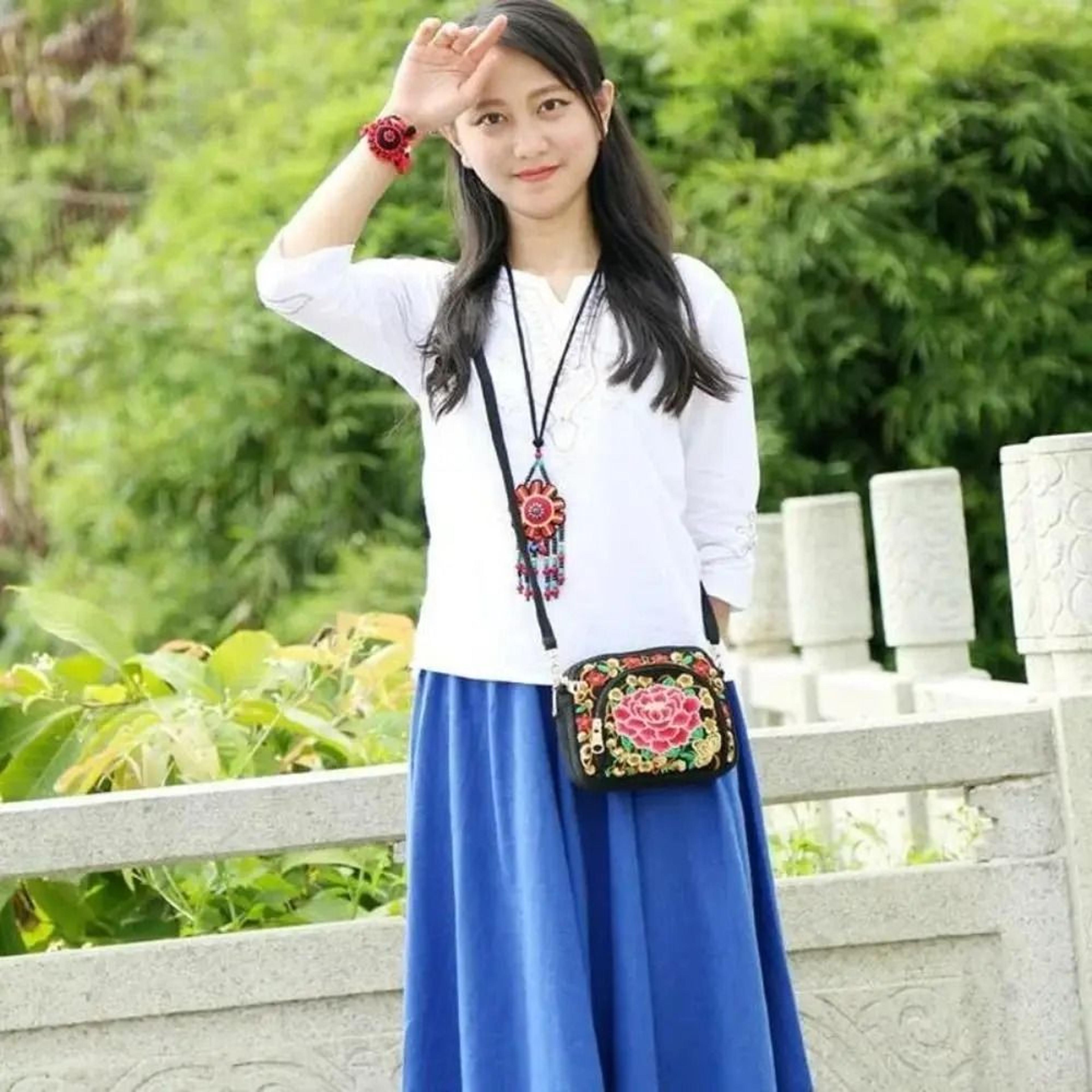 ethnic style floral embroidered crossbody bag