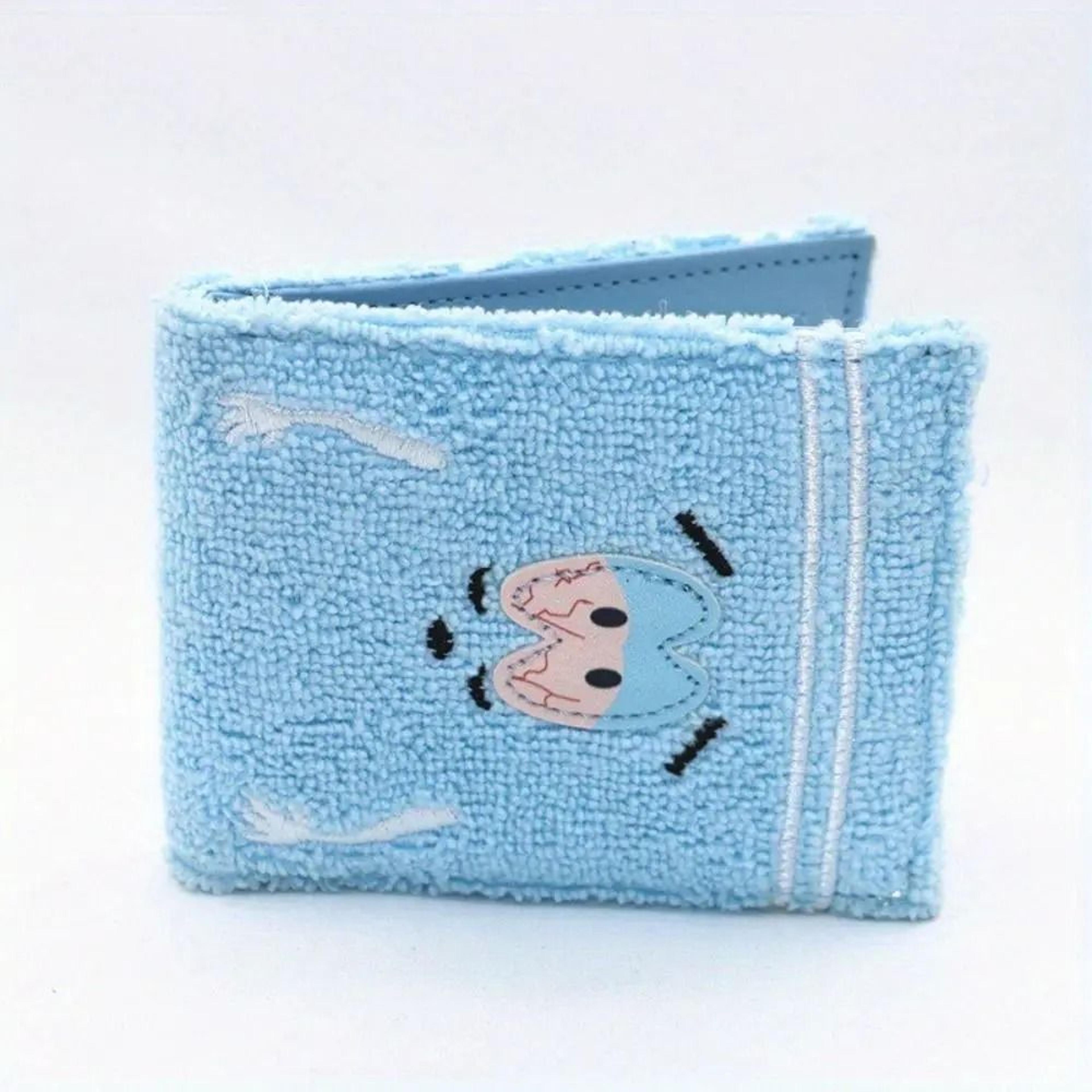cute blue towel fabric and pu leather short wallet