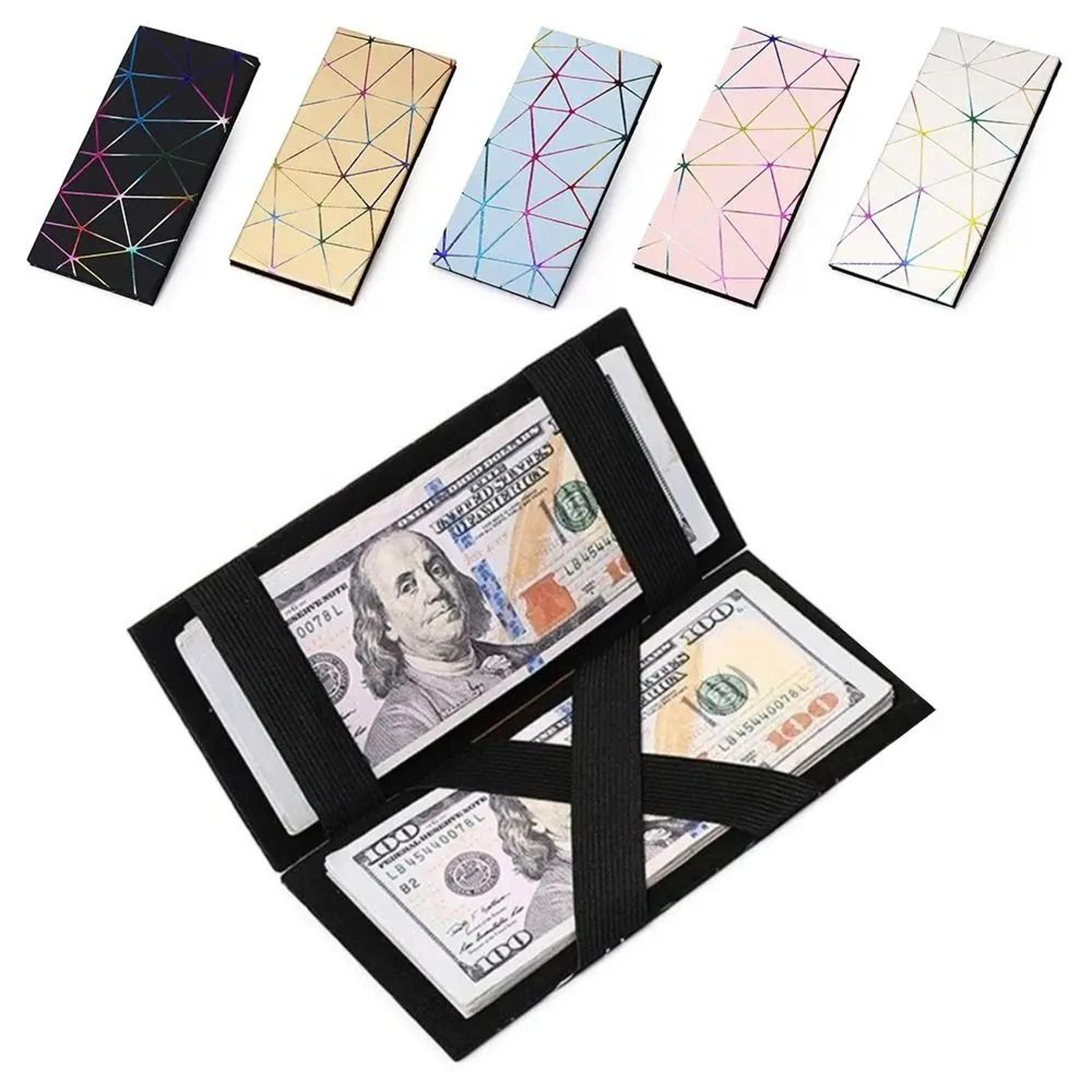 geometric laser reflective slim long wallet