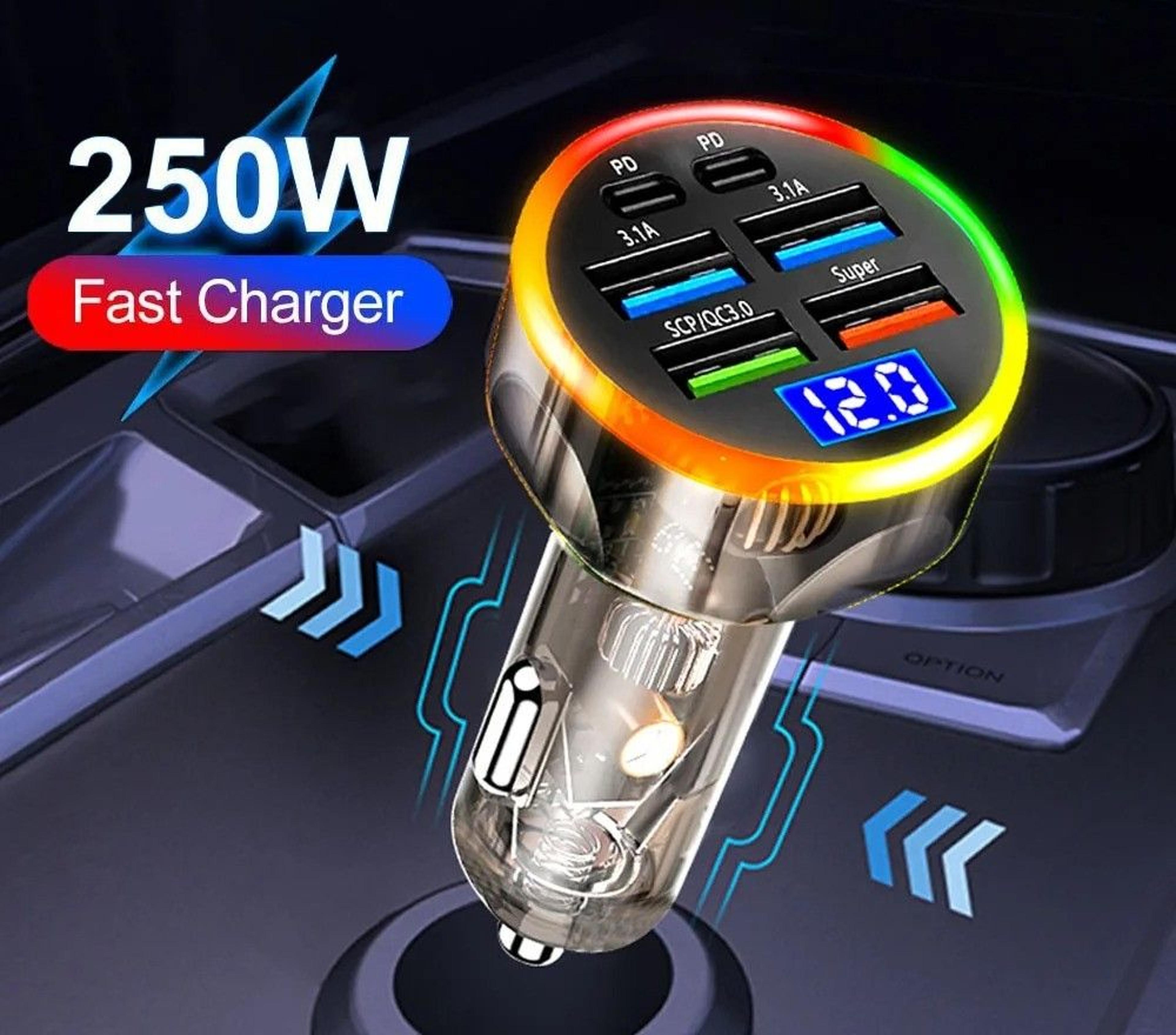250w 6 port high power car charger adapter
