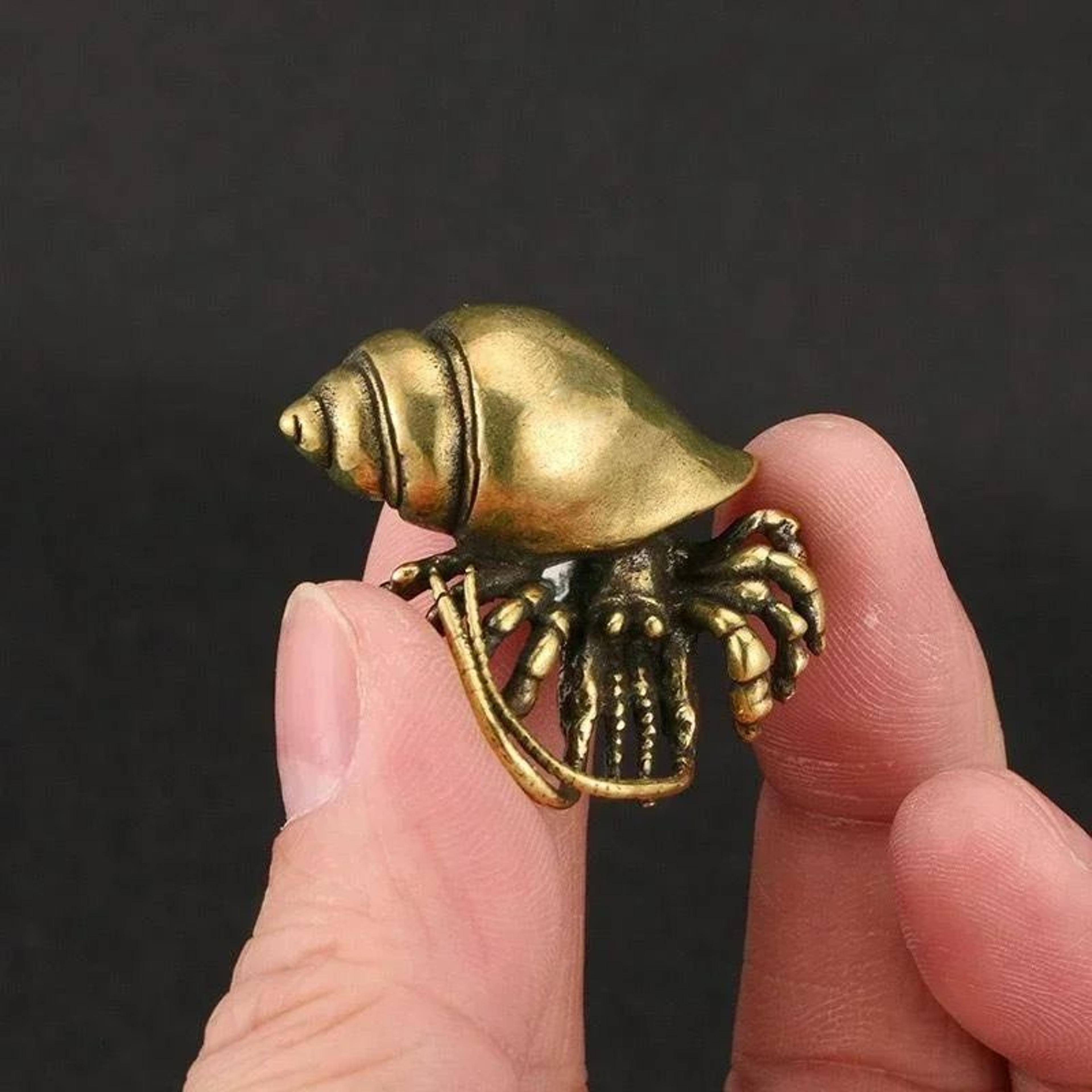 handcrafted architectural brass hermit crab figurine
