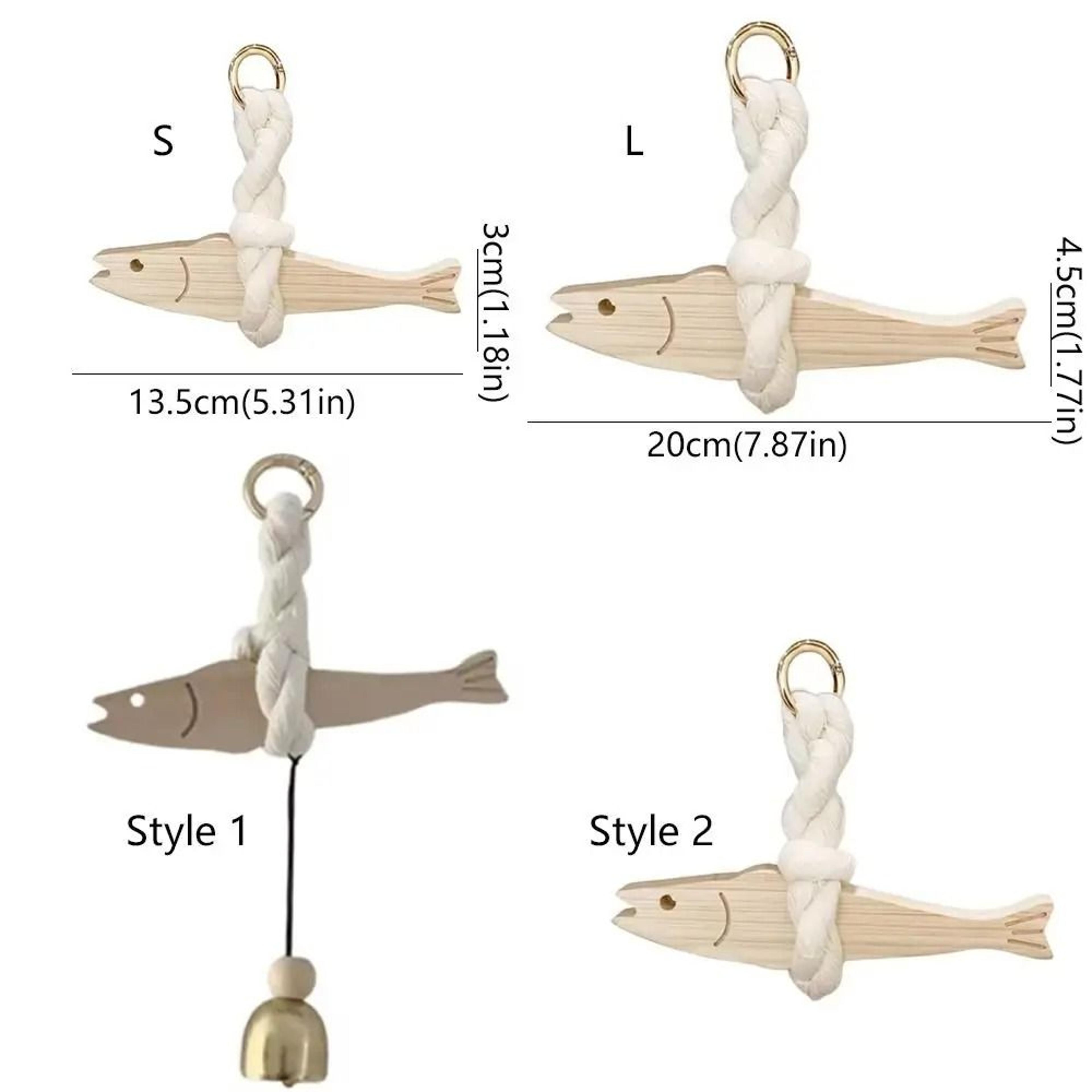 artisanal architectural wooden pollack fish bell ornament
