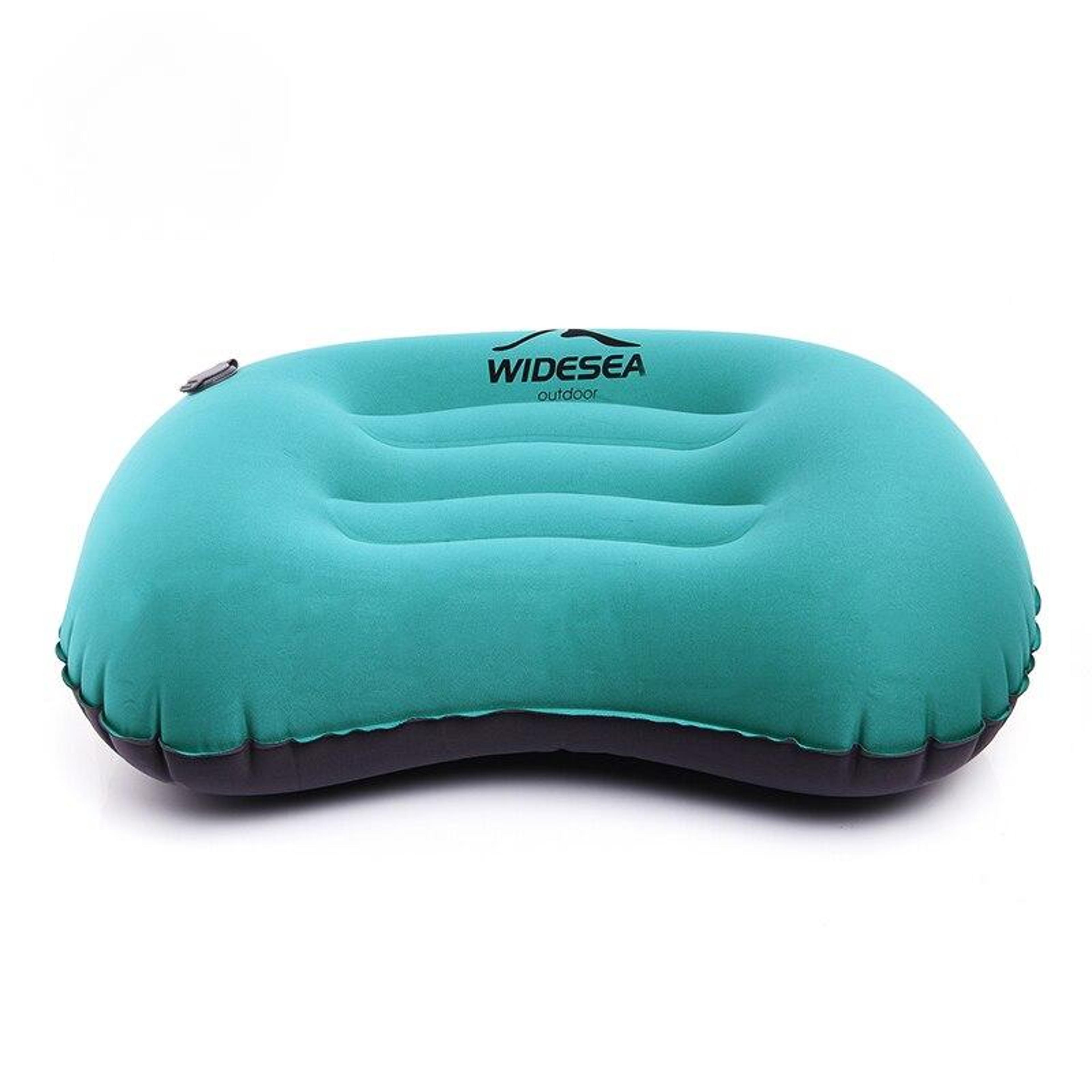 portable inflatable pillow, camping equipment, folding compressible air cushion, outdoor protective sleeping gear