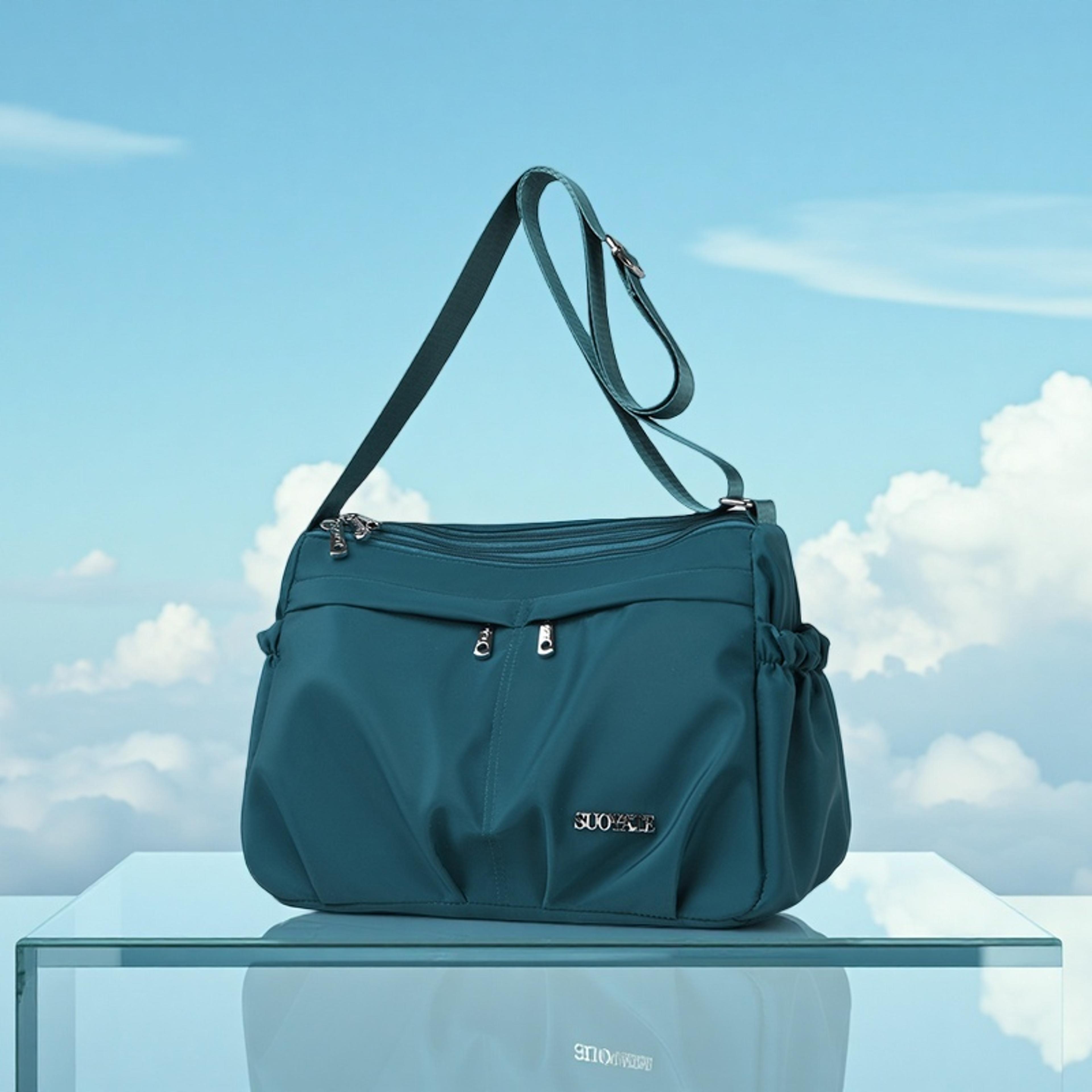 multi-pocket waterproof nylon handbag, women's large capacity crossbody shoulder tote, detachable strap shoulder bag for
