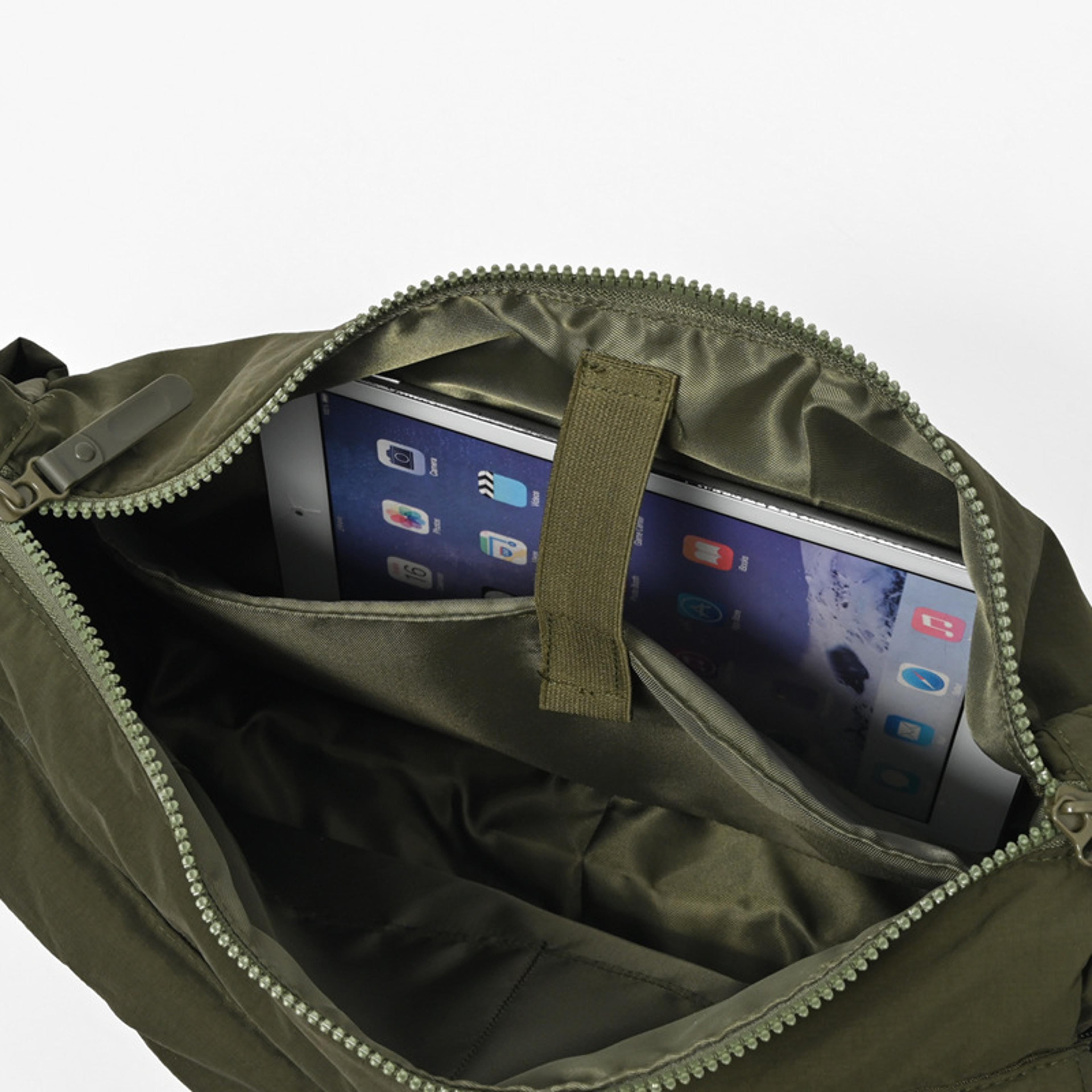 lightweight nylon shoulder bag, unisex multipocket tote, spacious capacity bag for work, travel, and everyday use