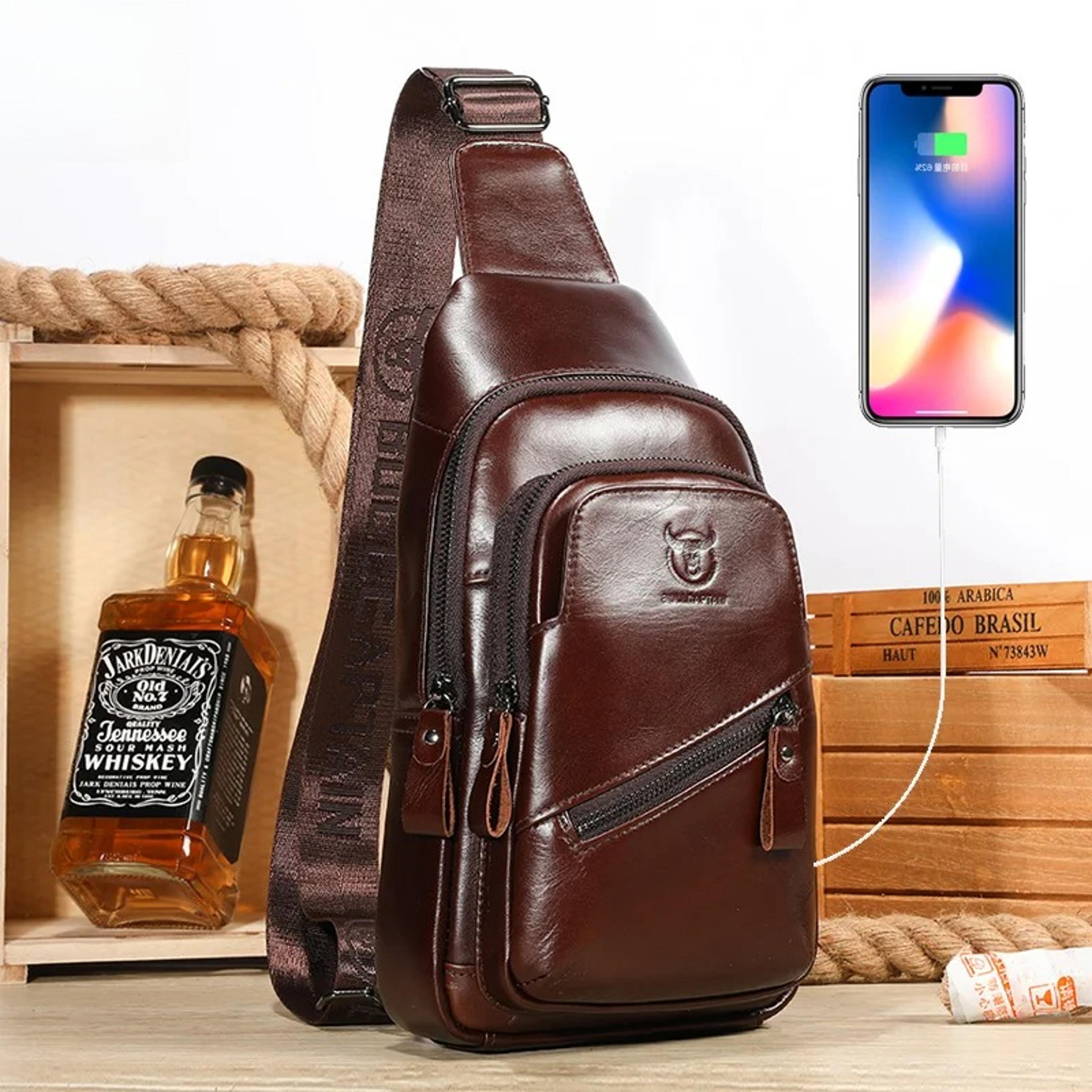 the latest leather chest bag for men, classic large capacity casual messenger