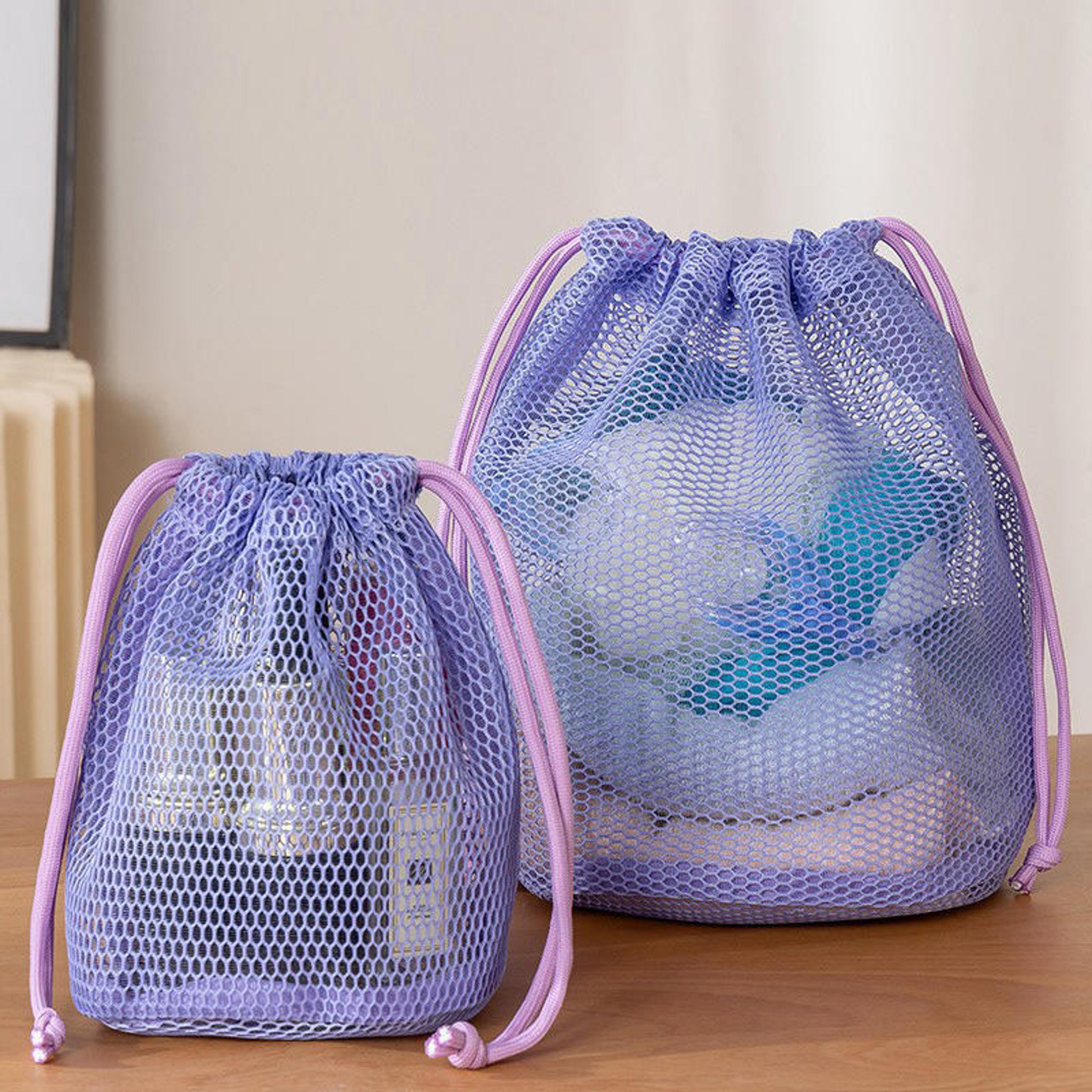 drawstring storage pouch bag, nylon mesh travel makeup bag, multi purpose organizer for digital products