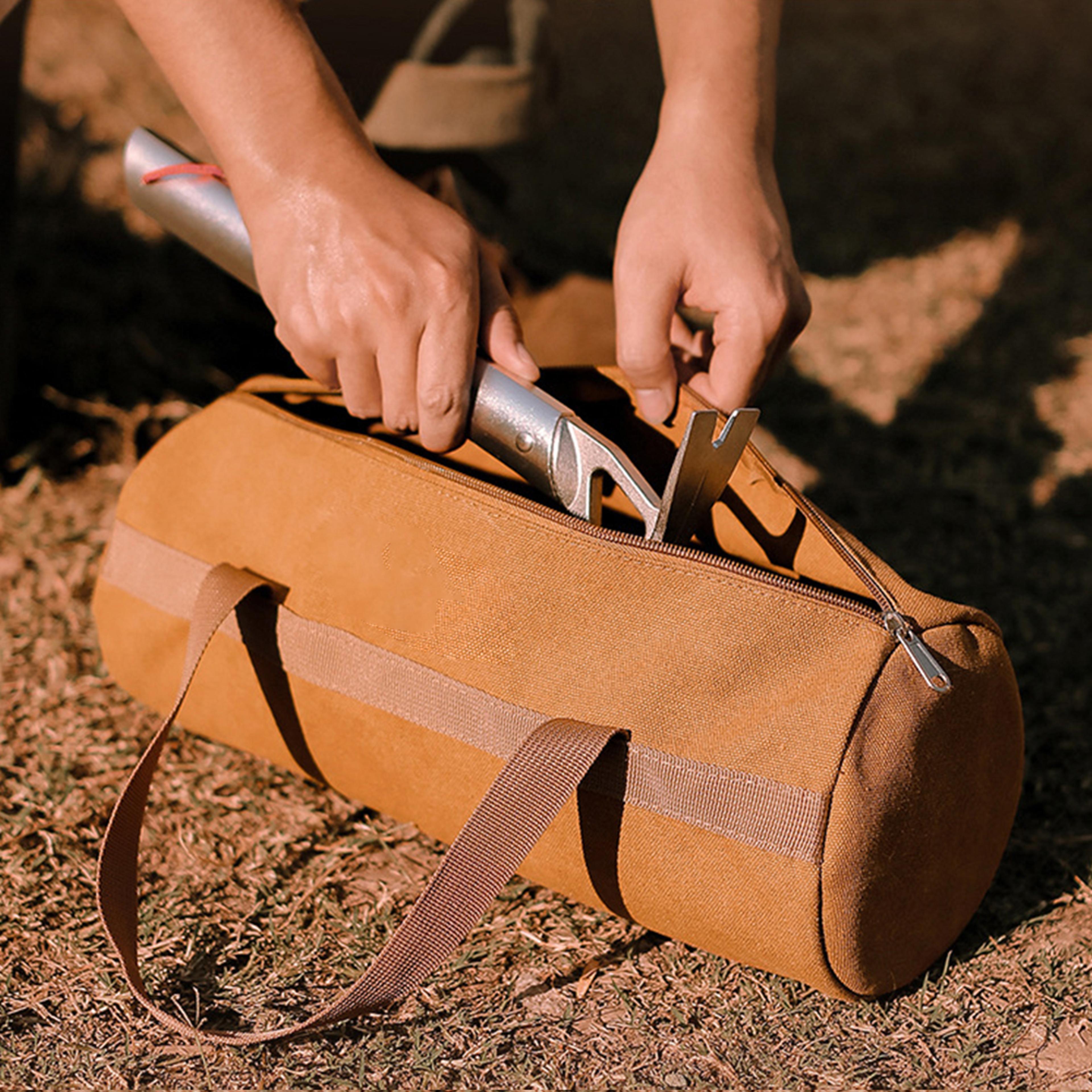 large capacity cylinder tent stake bag, camping tools storage bag, lightweight outdoor peg ground nail holder organizer