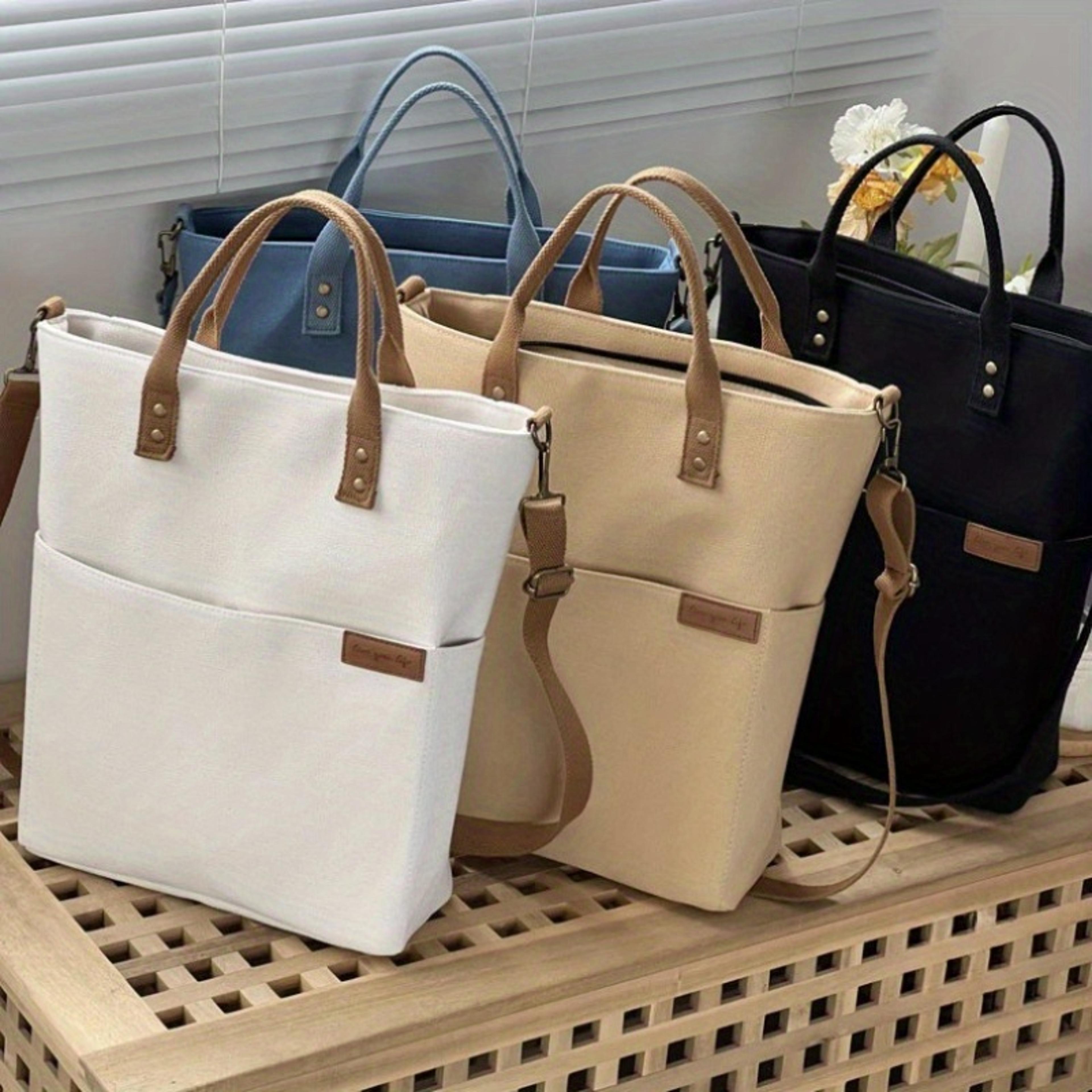 european style canvas tote bag, high quality shoulder bag, everyday versatile crossbody with zipper closure