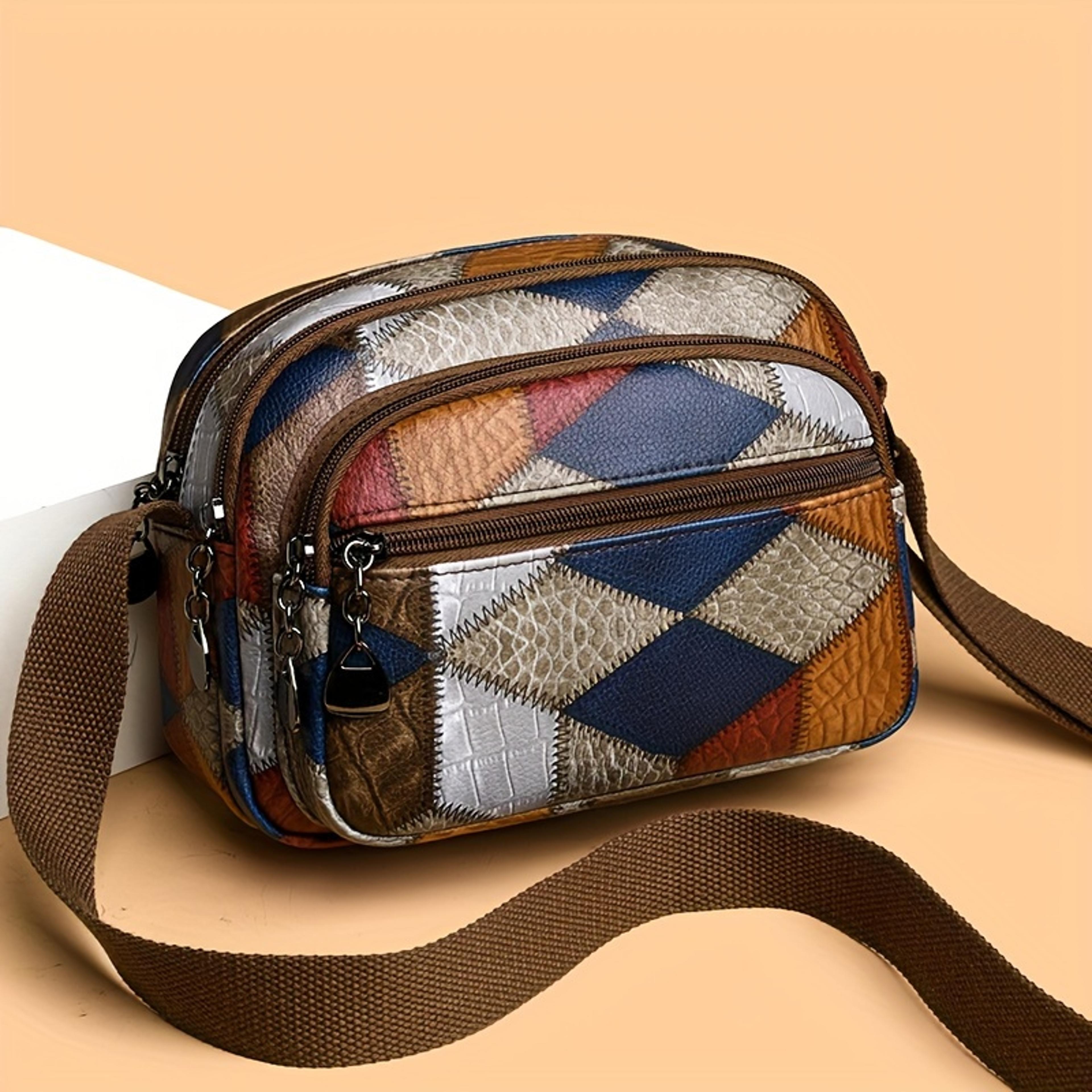 stylish contrast color matching, geometric mini crossbody bag, small multi pocket daily commuter