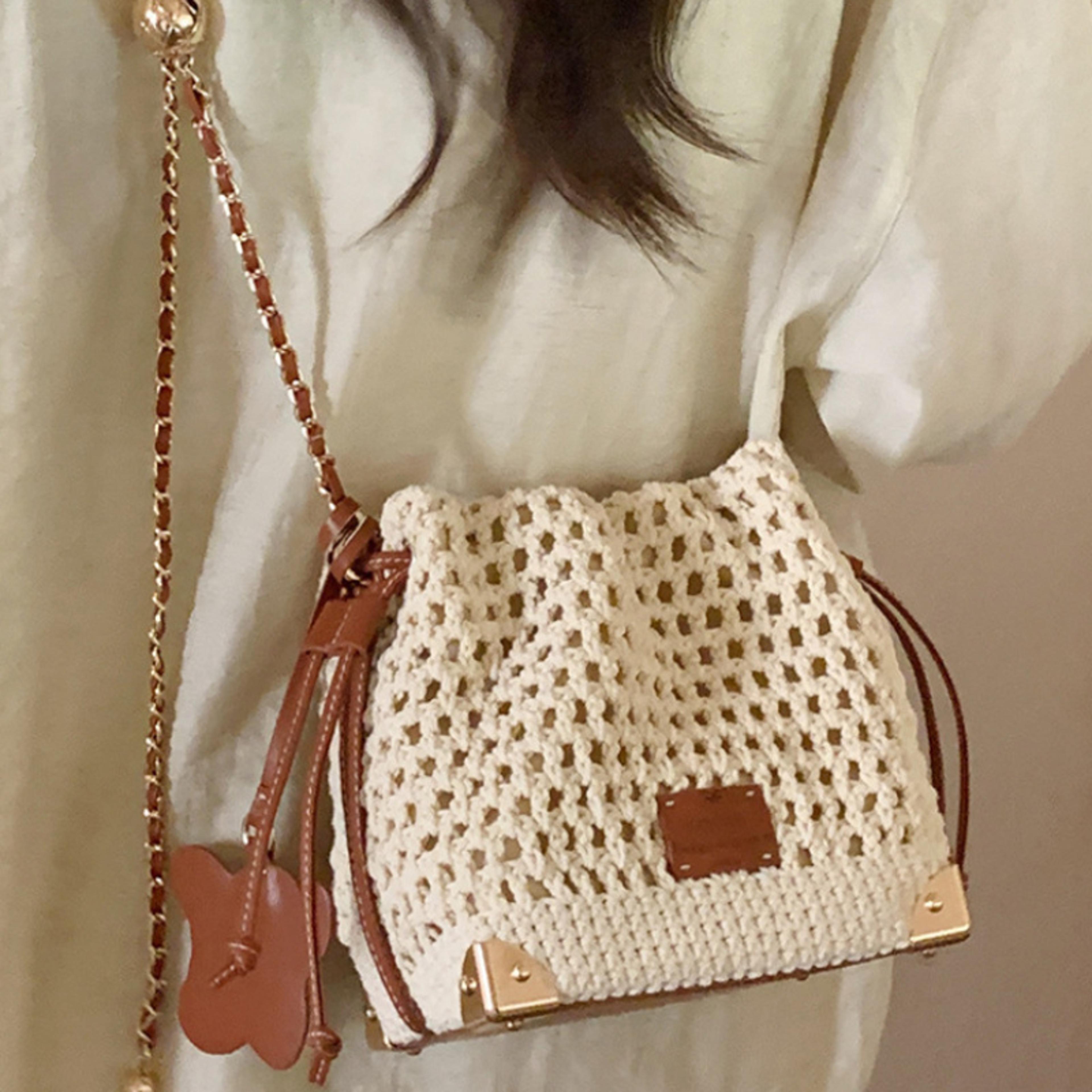versatile knit crossbody bag for women, summer handbag, adjustable strap, soft polyester lining