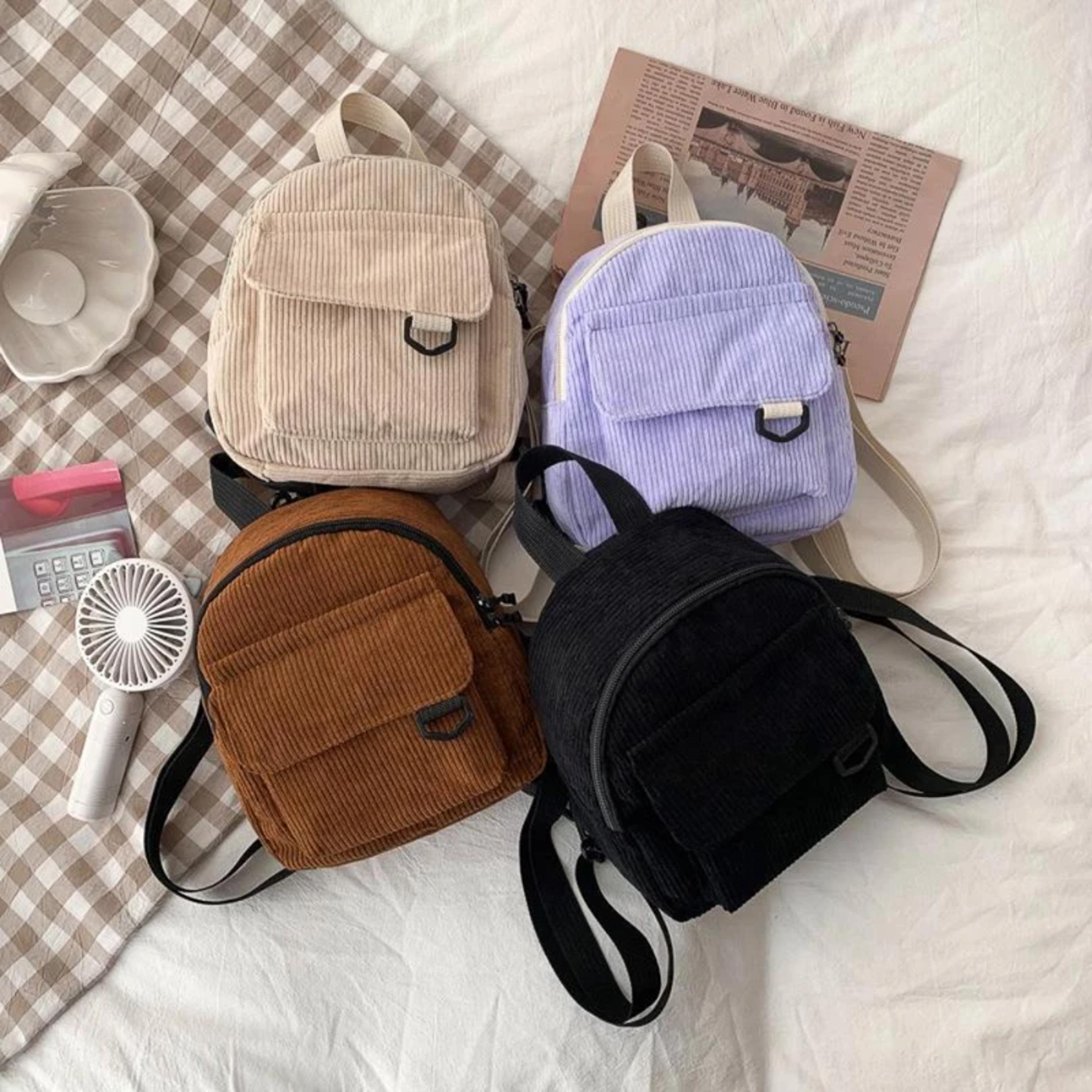 corduroy texture, mini backpack ins, versatile backpack, super popular cute, commuting makeup bag, student bag