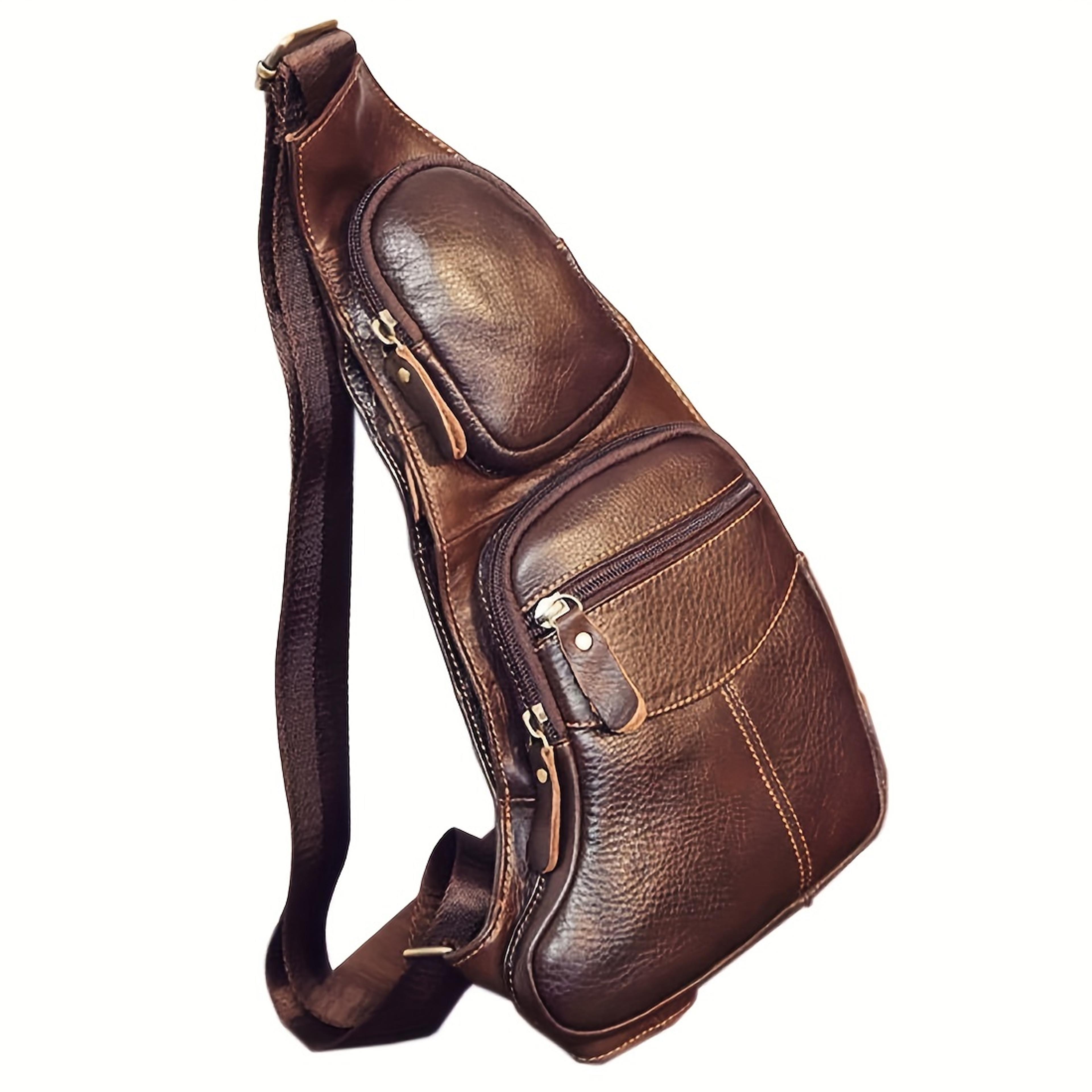 leather backpack, crossbody bag, tactical outdoor travel chest bag, single-shoulder design for hiking and camping
