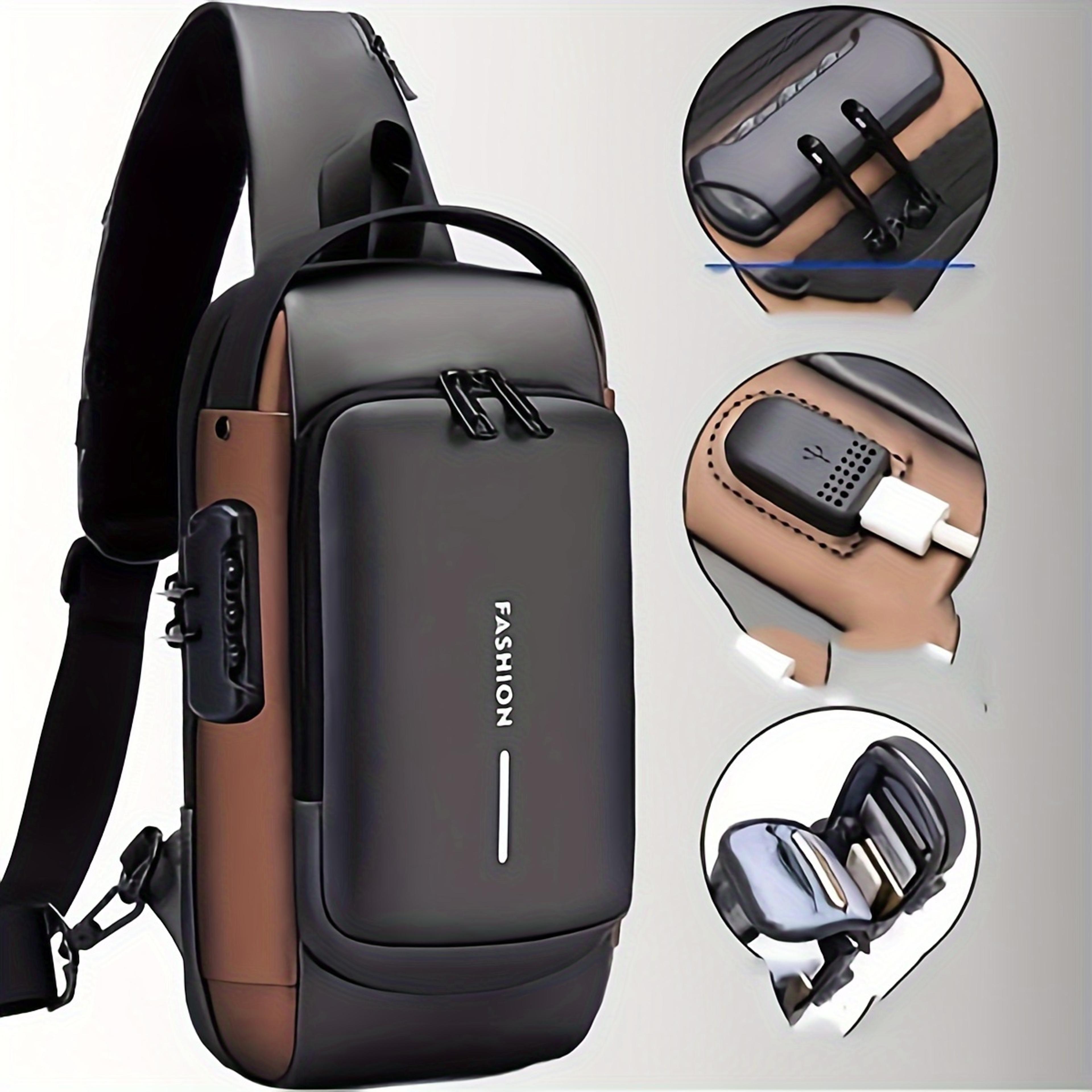 casual street style men's crossbody, password lock chest bag, anti theft shoulder bag with adjustable strap