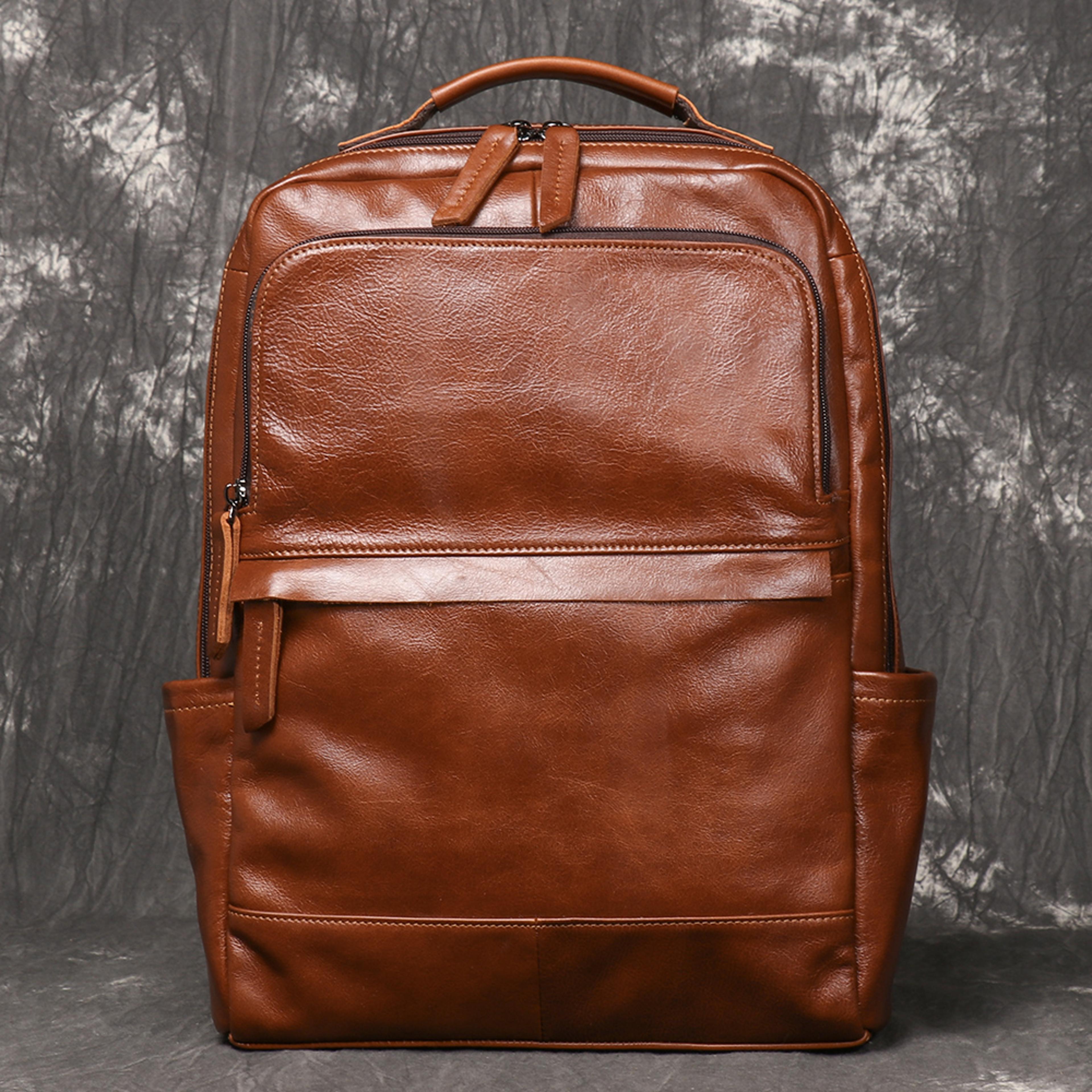 men's leather travel backpack, vintage cowhide laptop bag, women's large capacity school backpack