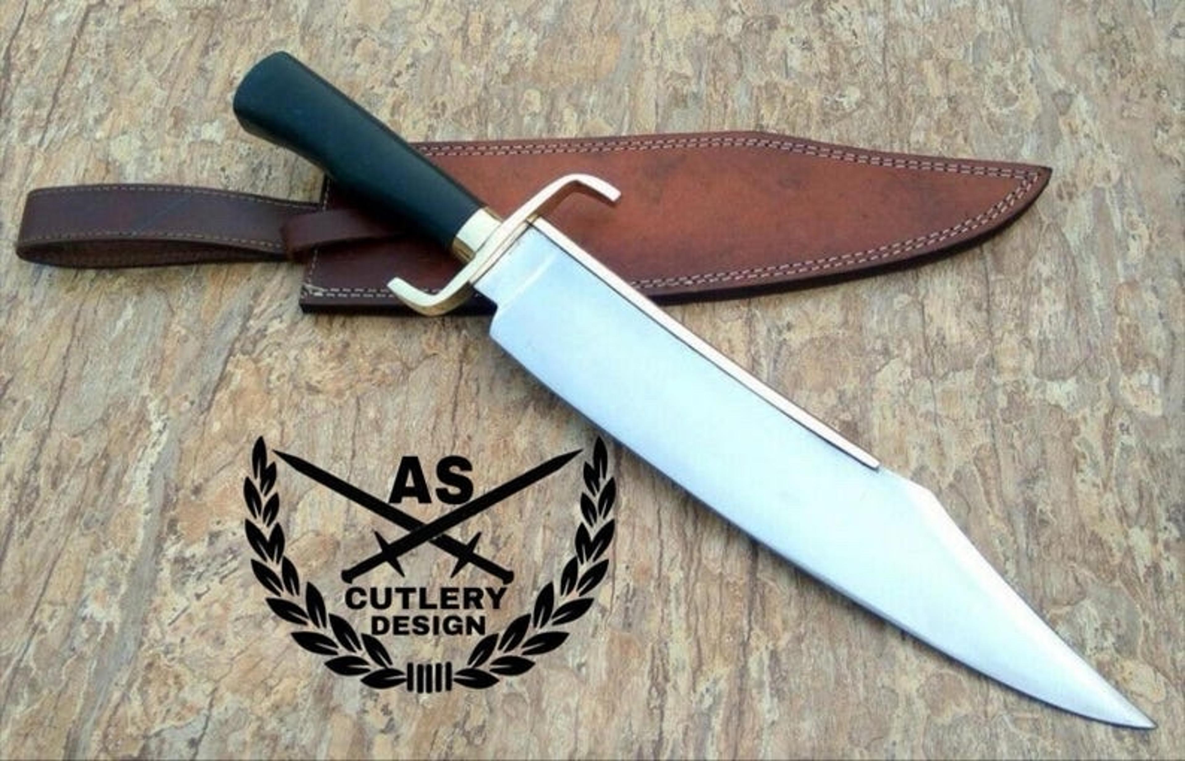 handmade d2 steel hunting knife black micarta handle, leather sheath