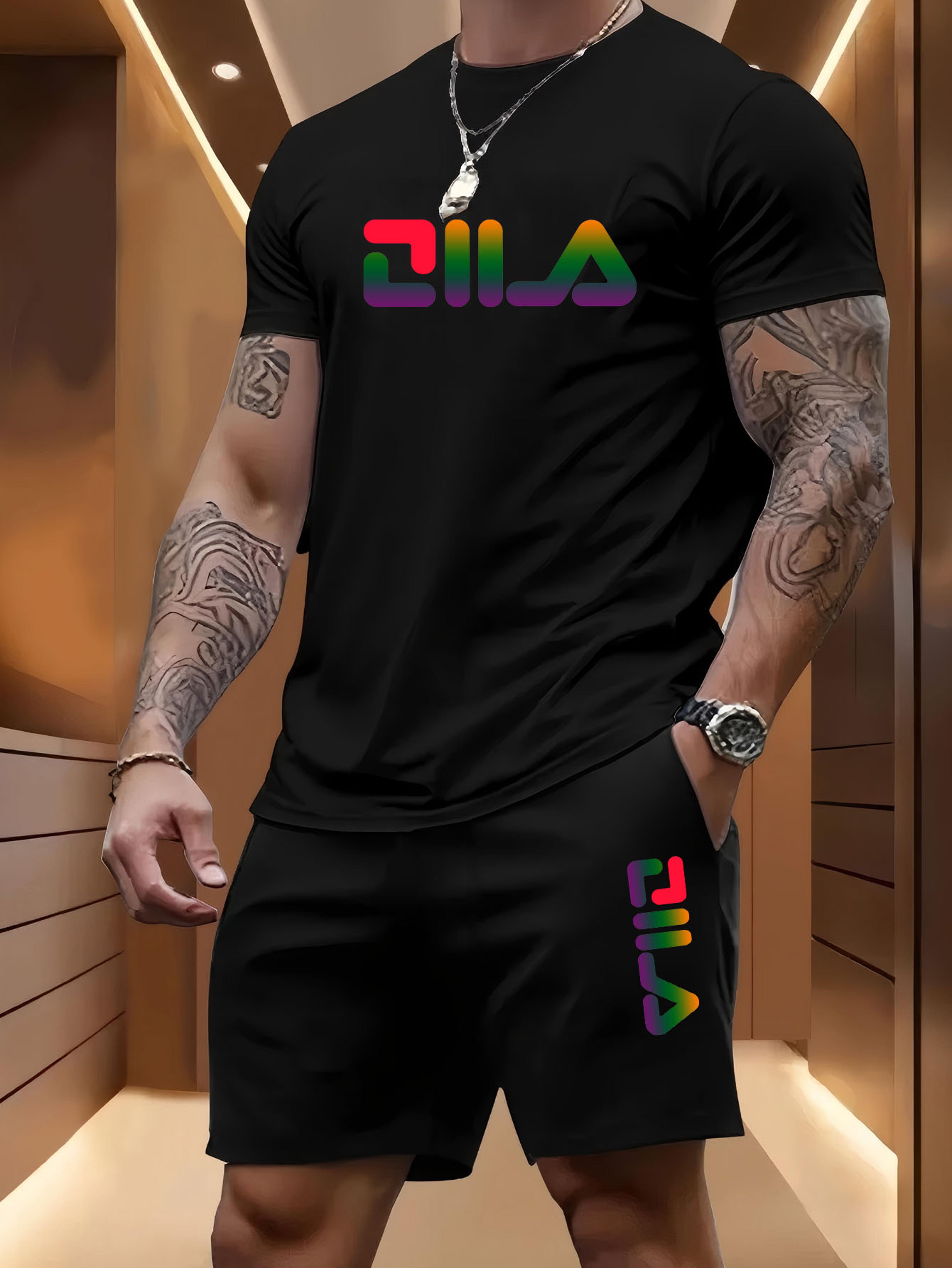 mens summer outfit casual sports t shirt and athletic shorts set