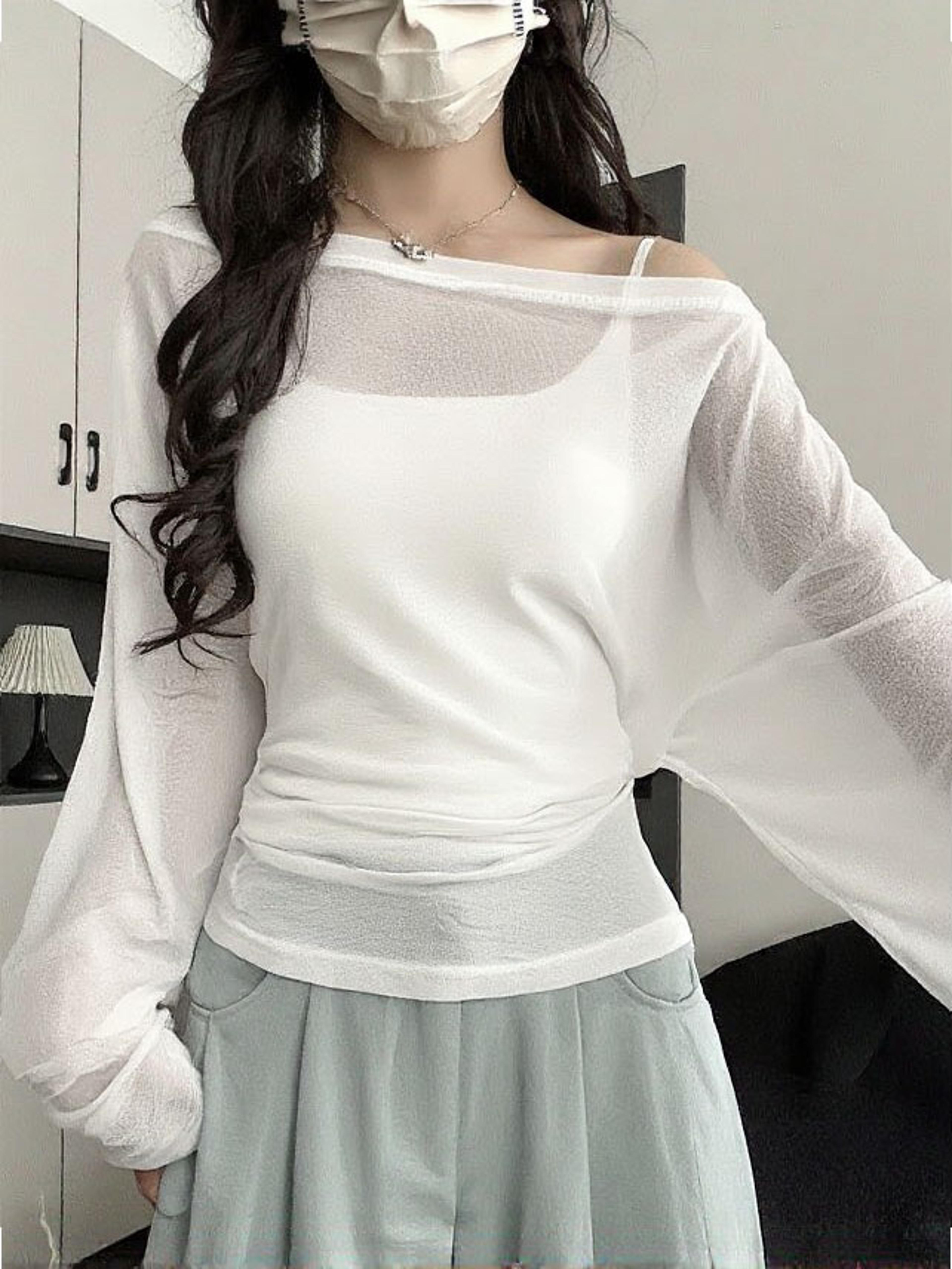 korean chic off shoulder top oversized long sleeve backless shirt for women