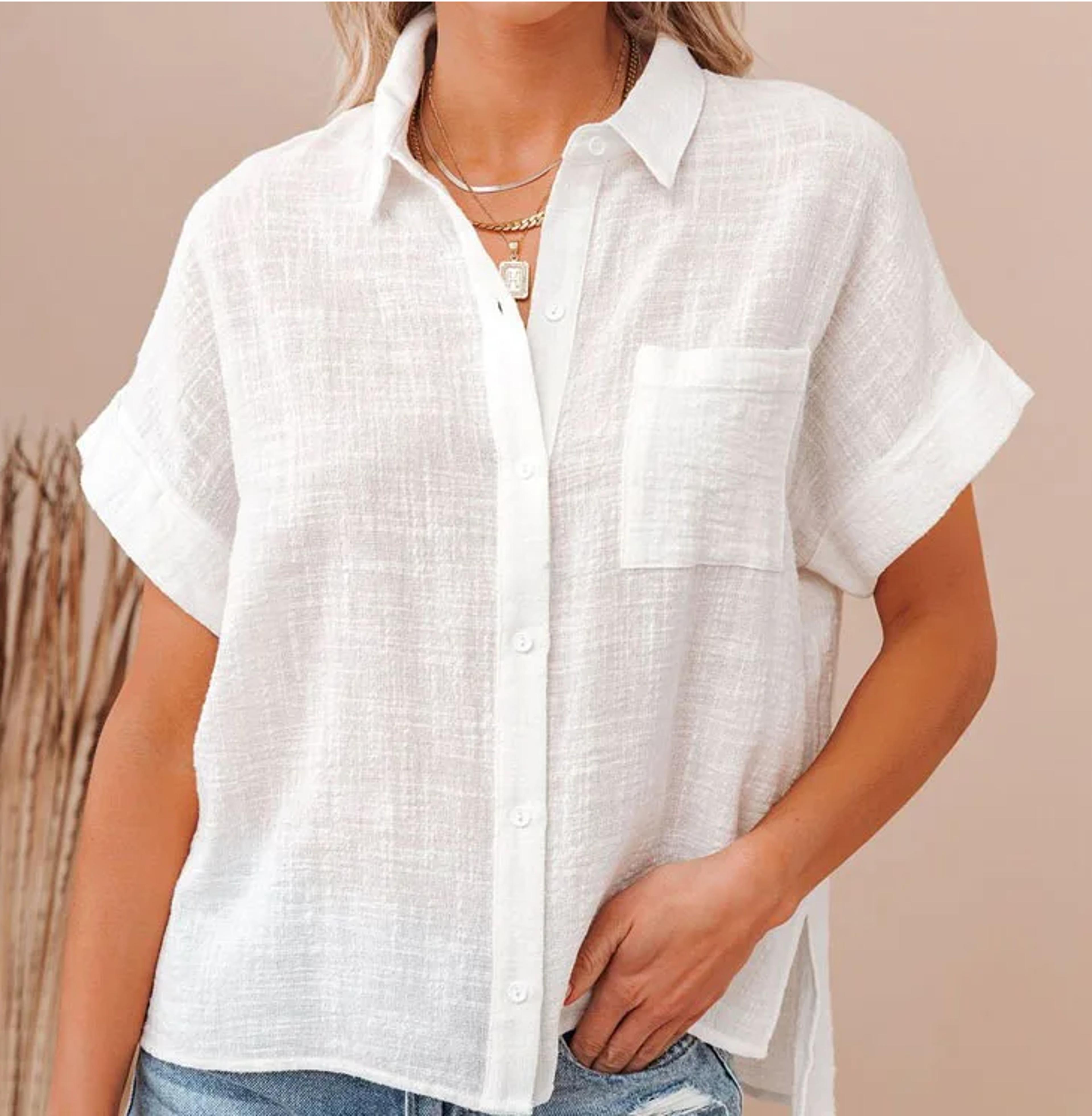 cotton linen shirt for women casual summer button up blouse