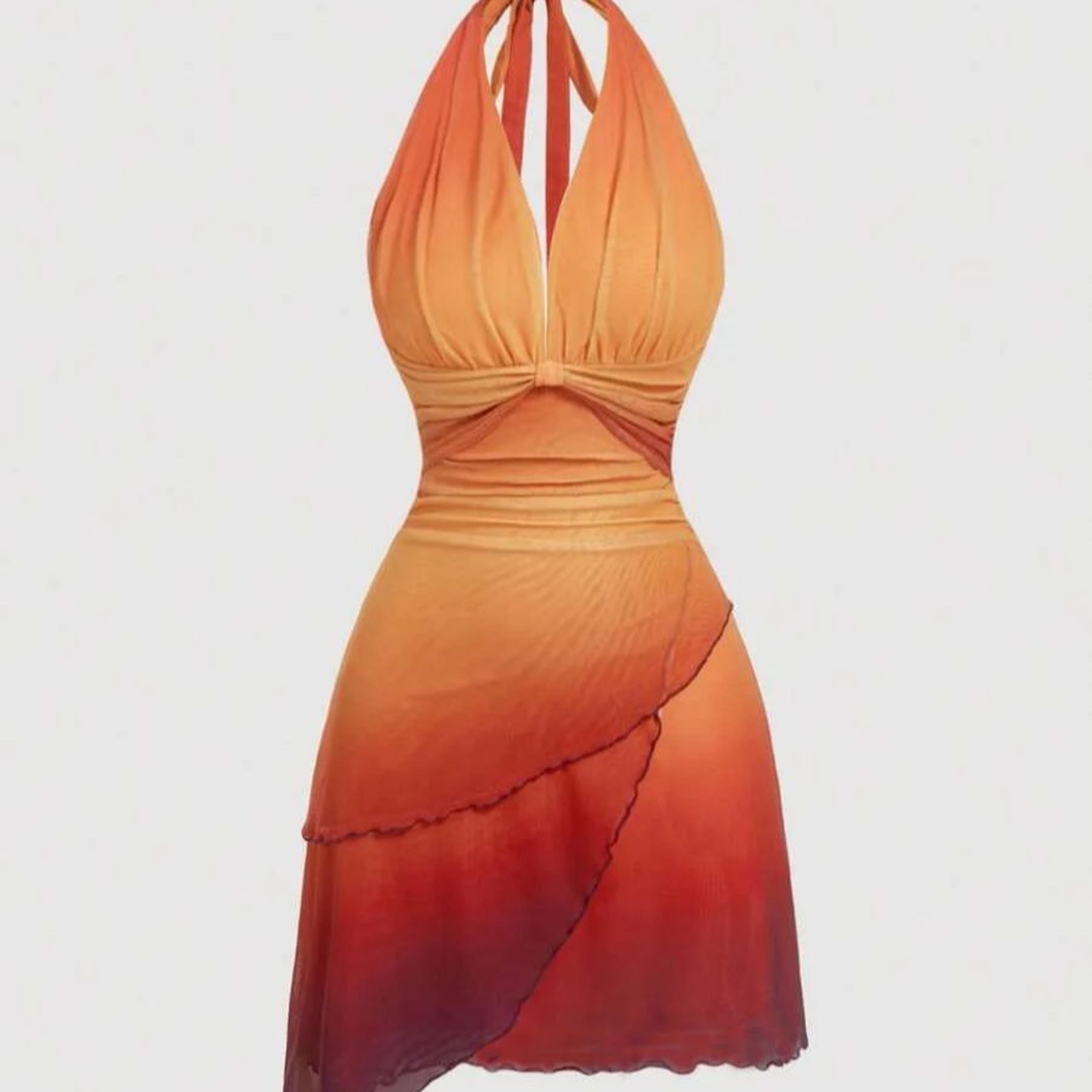 elegant gradient mini dress with bow tie straps backless spaghetti strap asymmetrical party dress