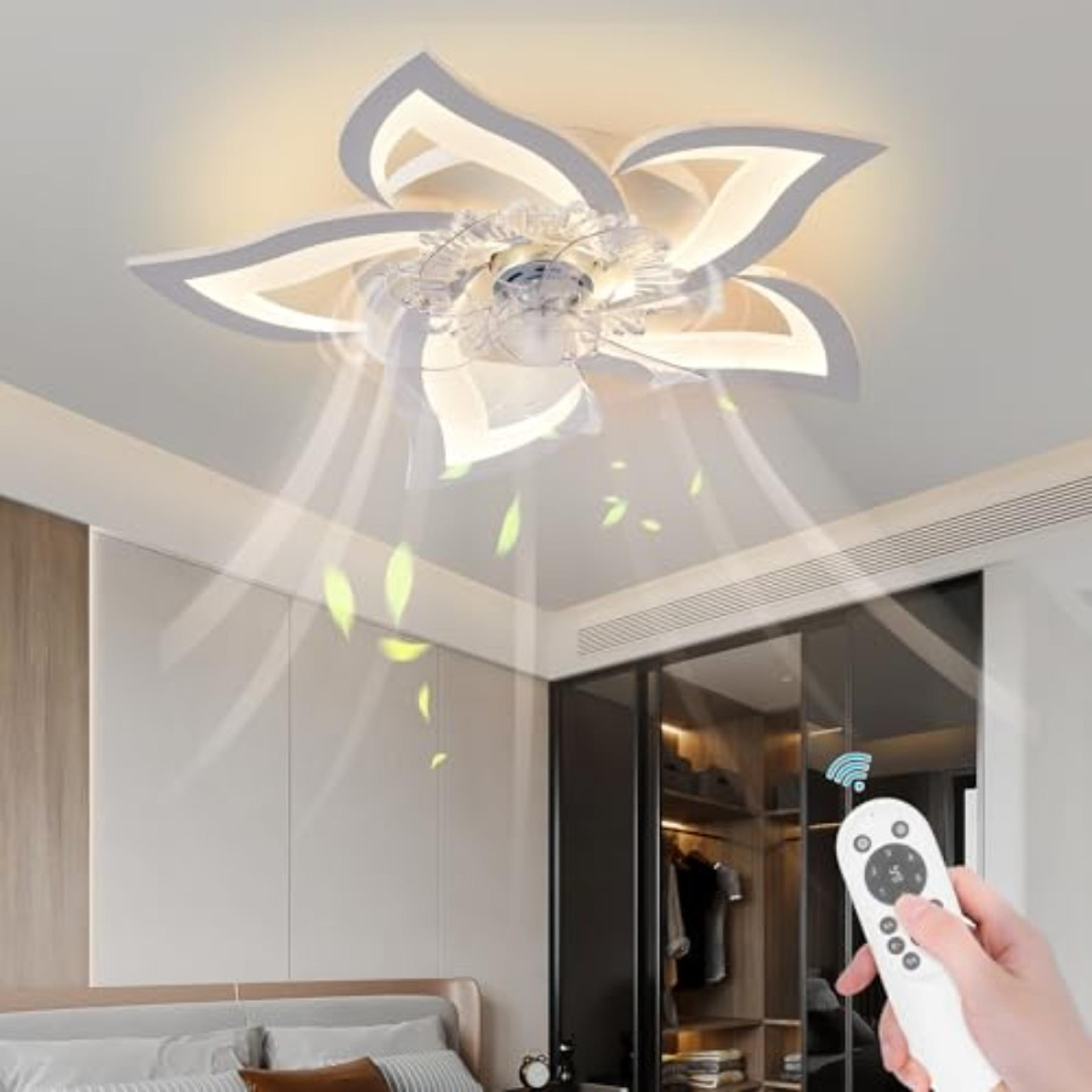 modern low profile ceiling fan with lights, dimmable led flush mount smart ceiling fan with remote & app control