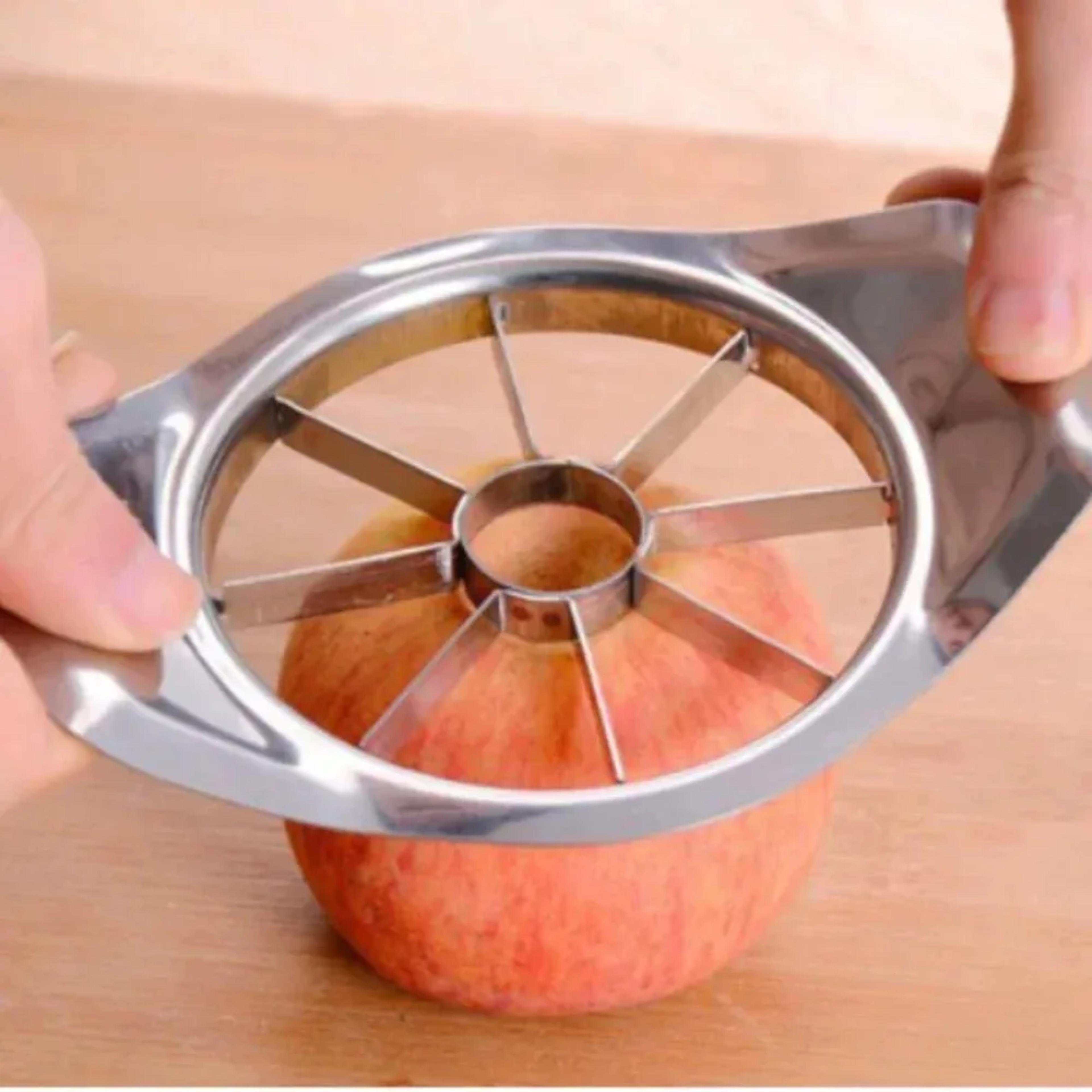 stainless steel apple slicer and apple cutter with comfort handle and built in corer