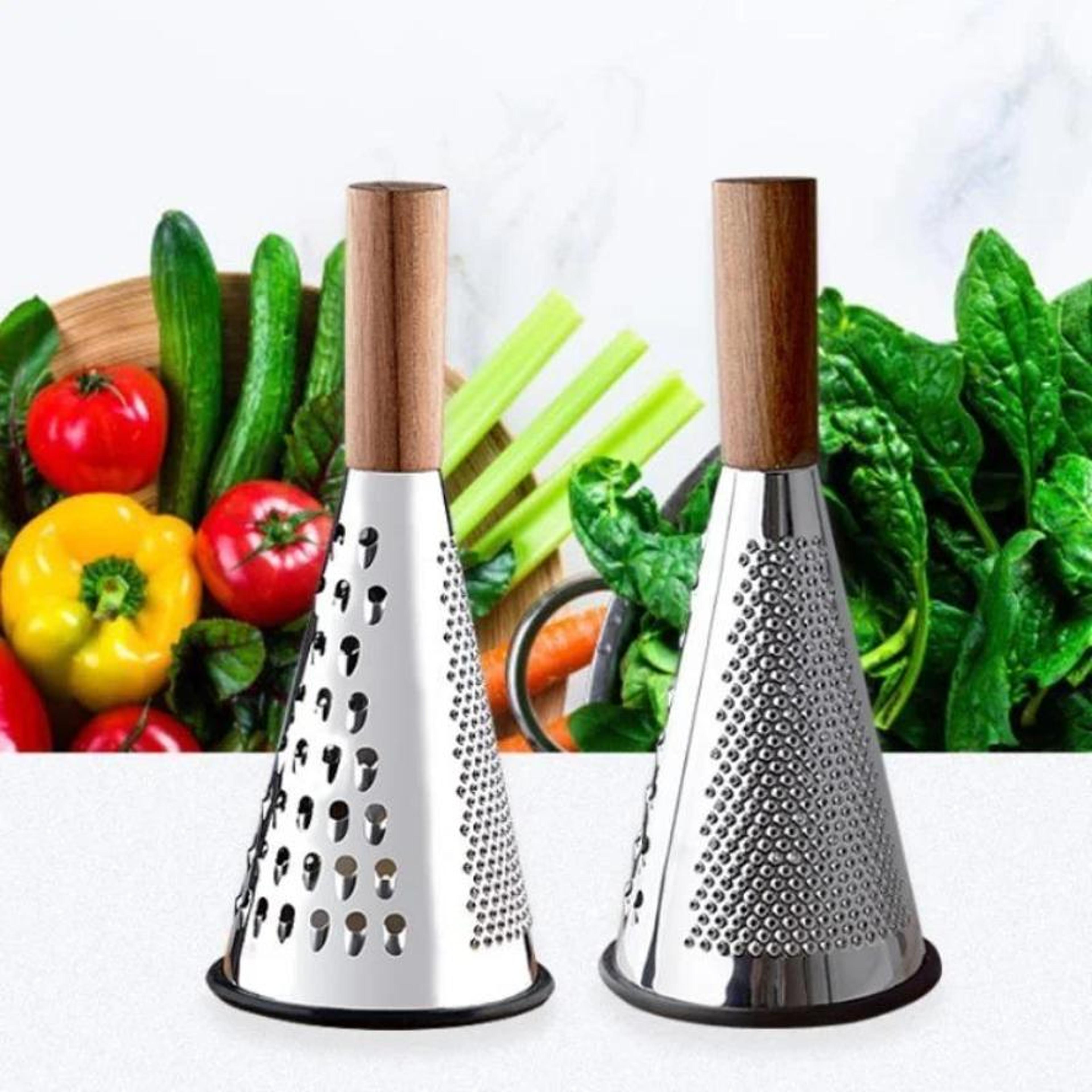 conical stainless steel grater kitchen multi purpose fruit potato vegetable cutting wooden handle