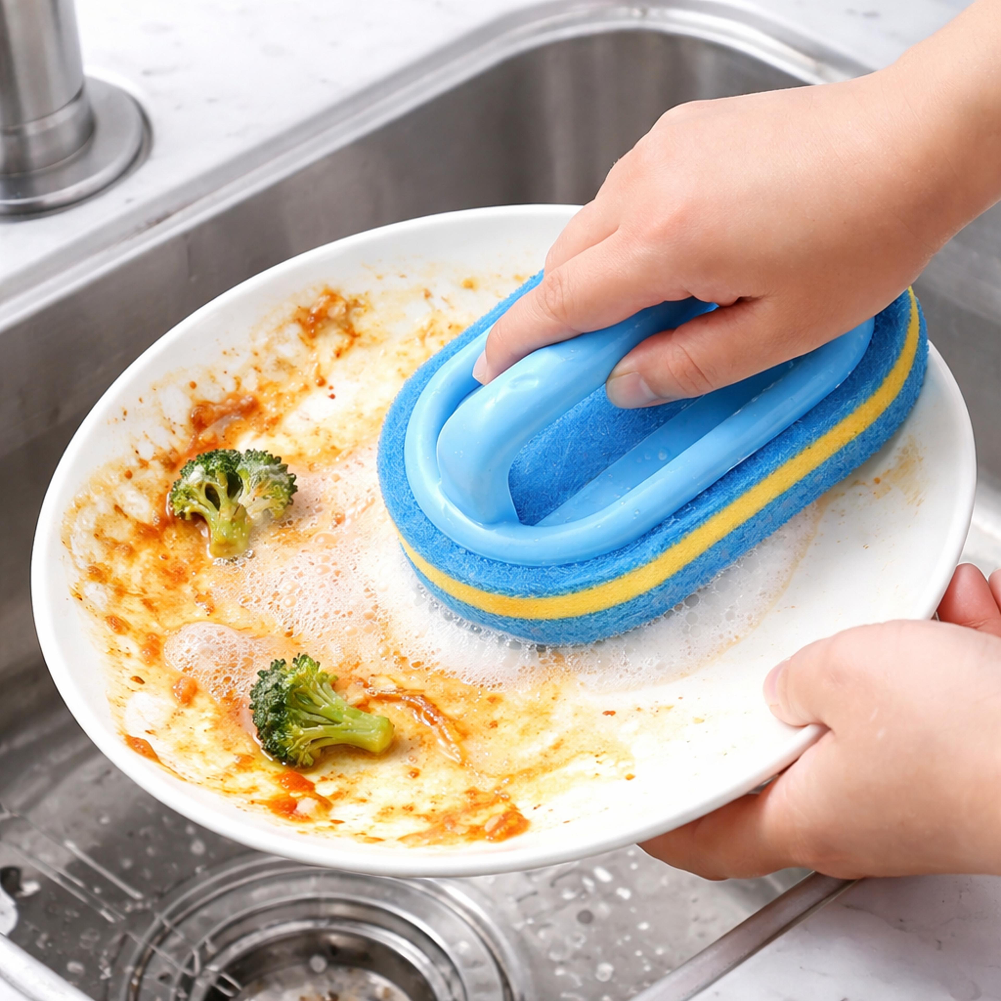 spark clean dish scrub brush with thick scrubbing sponge handle