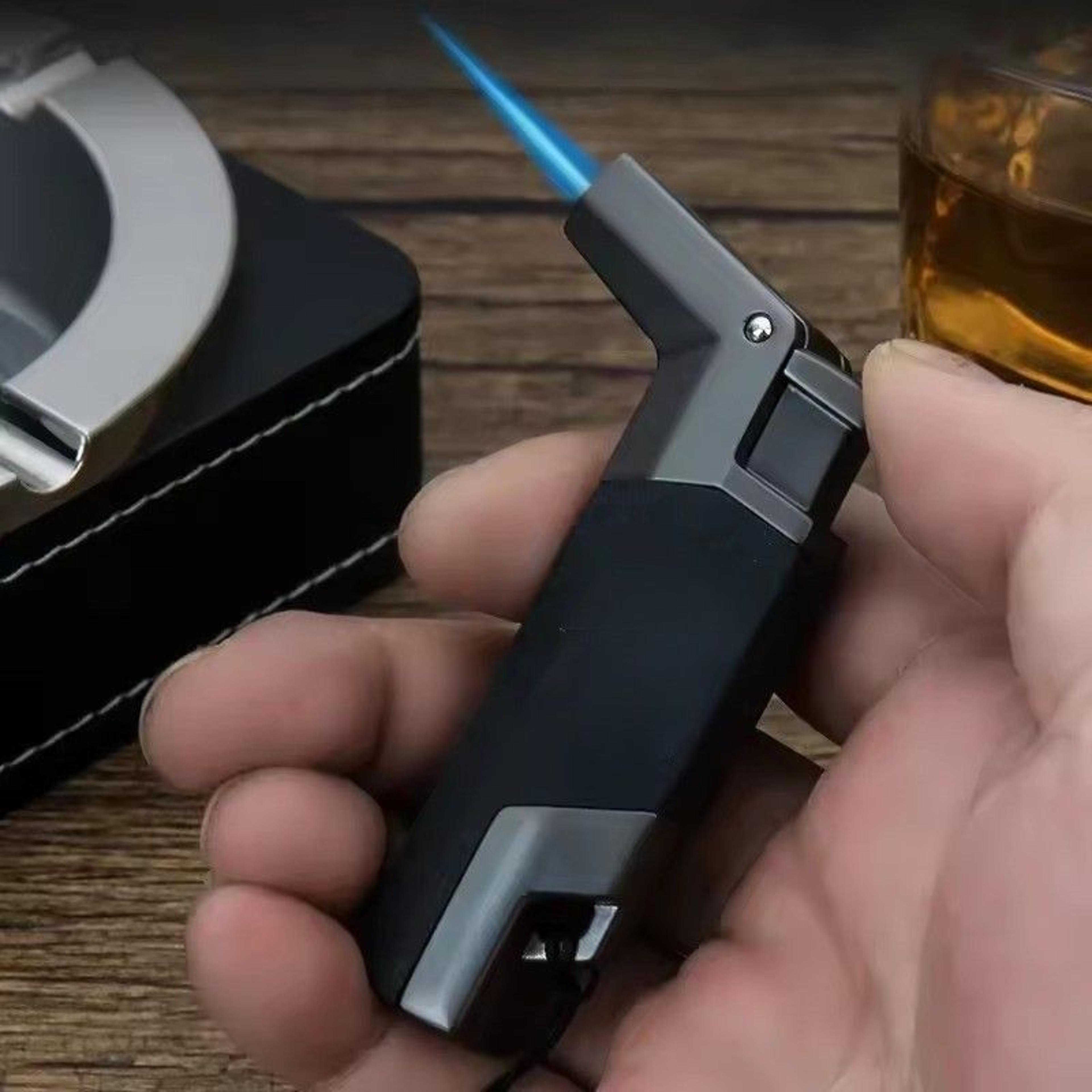 windproof torch lighter refillable butane jet flame keychain for bbq, camping & cigars