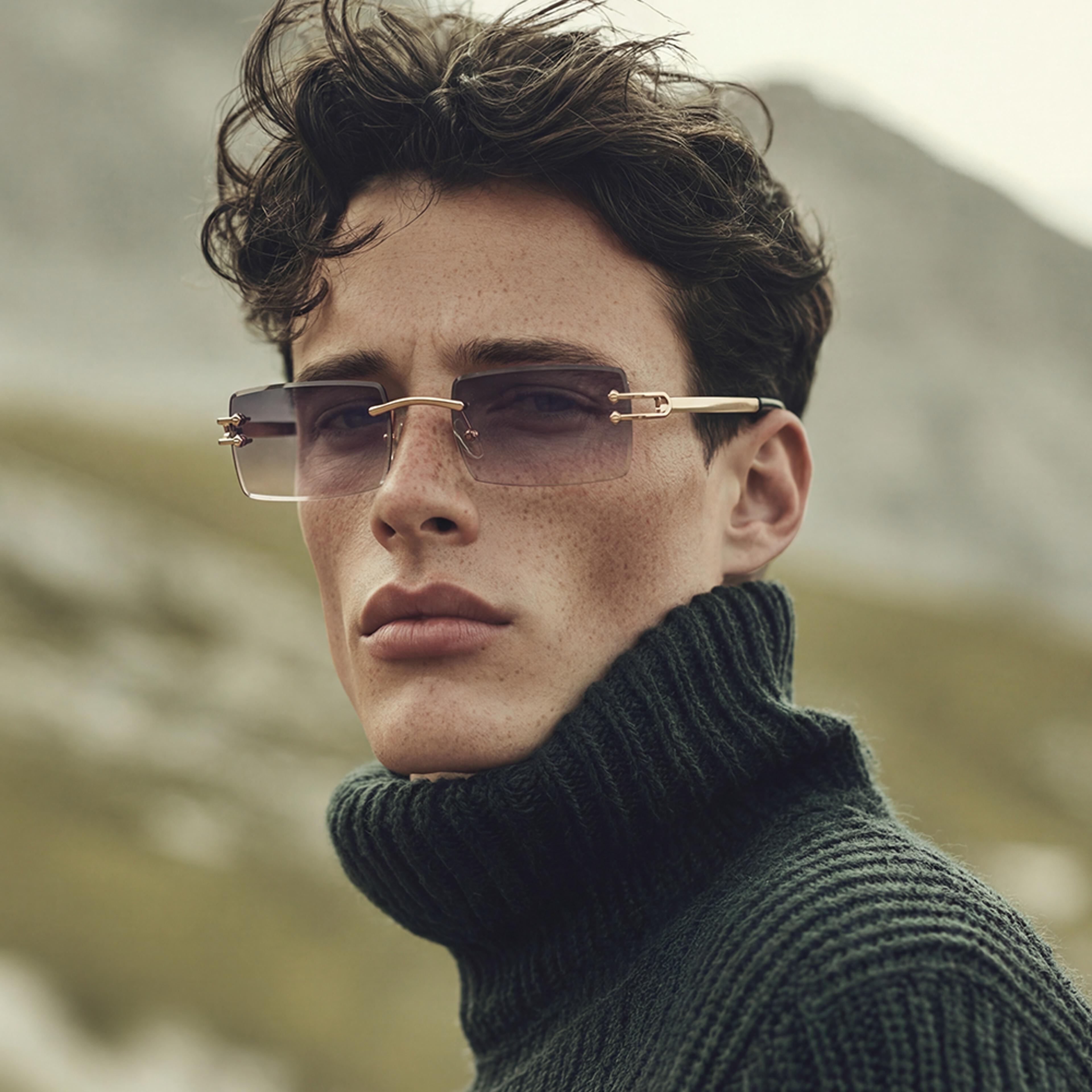 rimless square sunglasses with diamond cut lenses for men & women