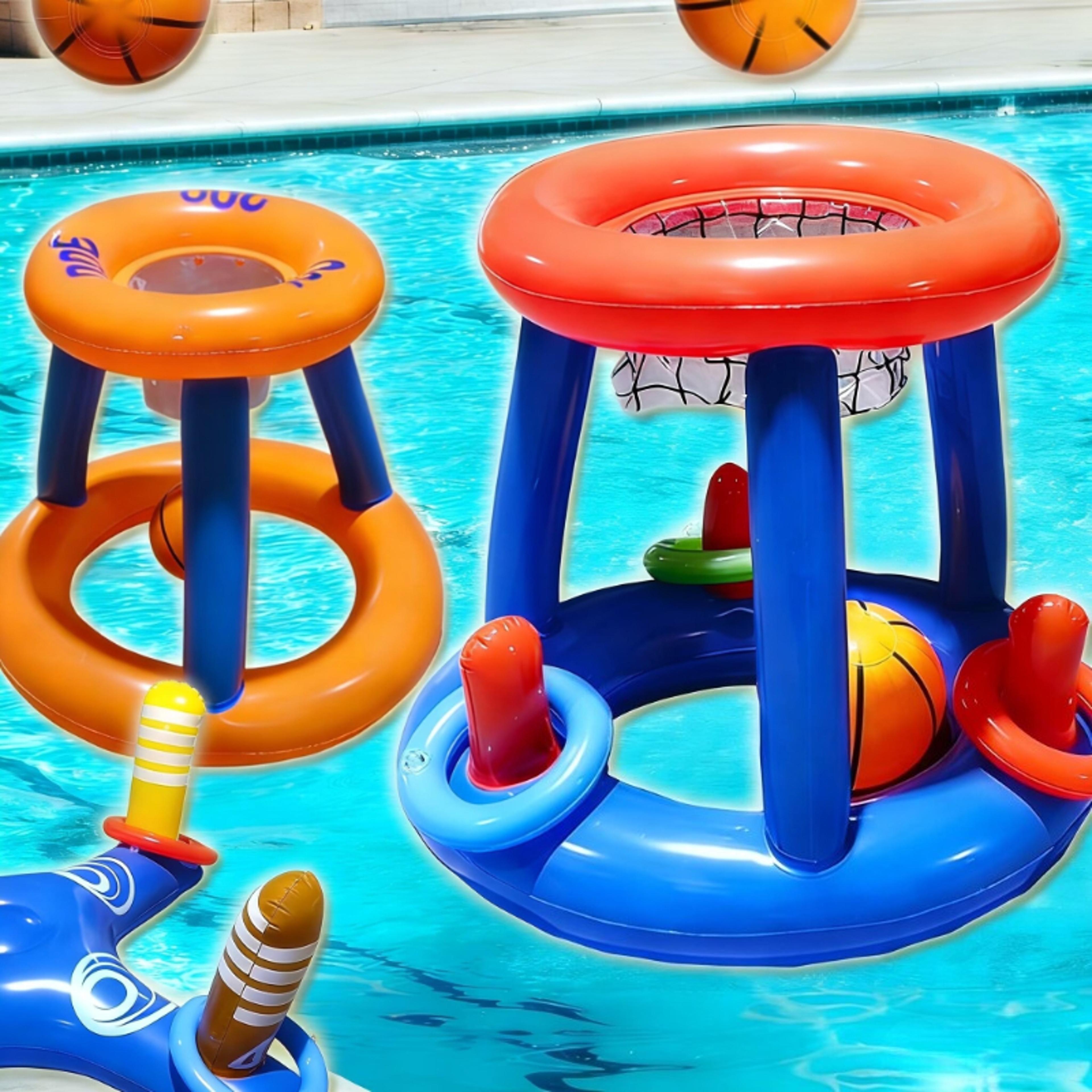 inflatable pool basketball hoop & pool ring toss game floating pool toy for summer family fun