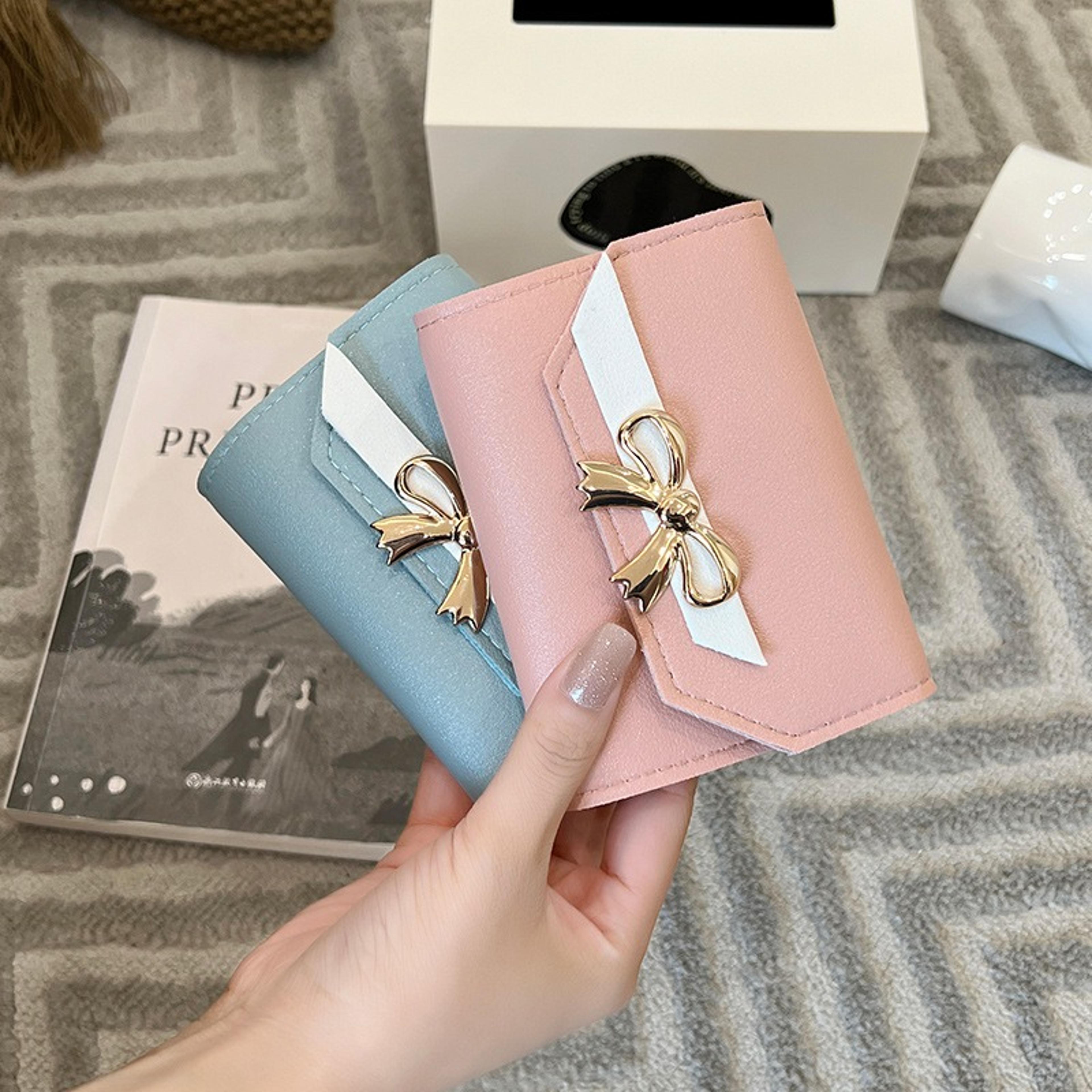 elegant bow pu leather women's wallet with card holder & coin pocket