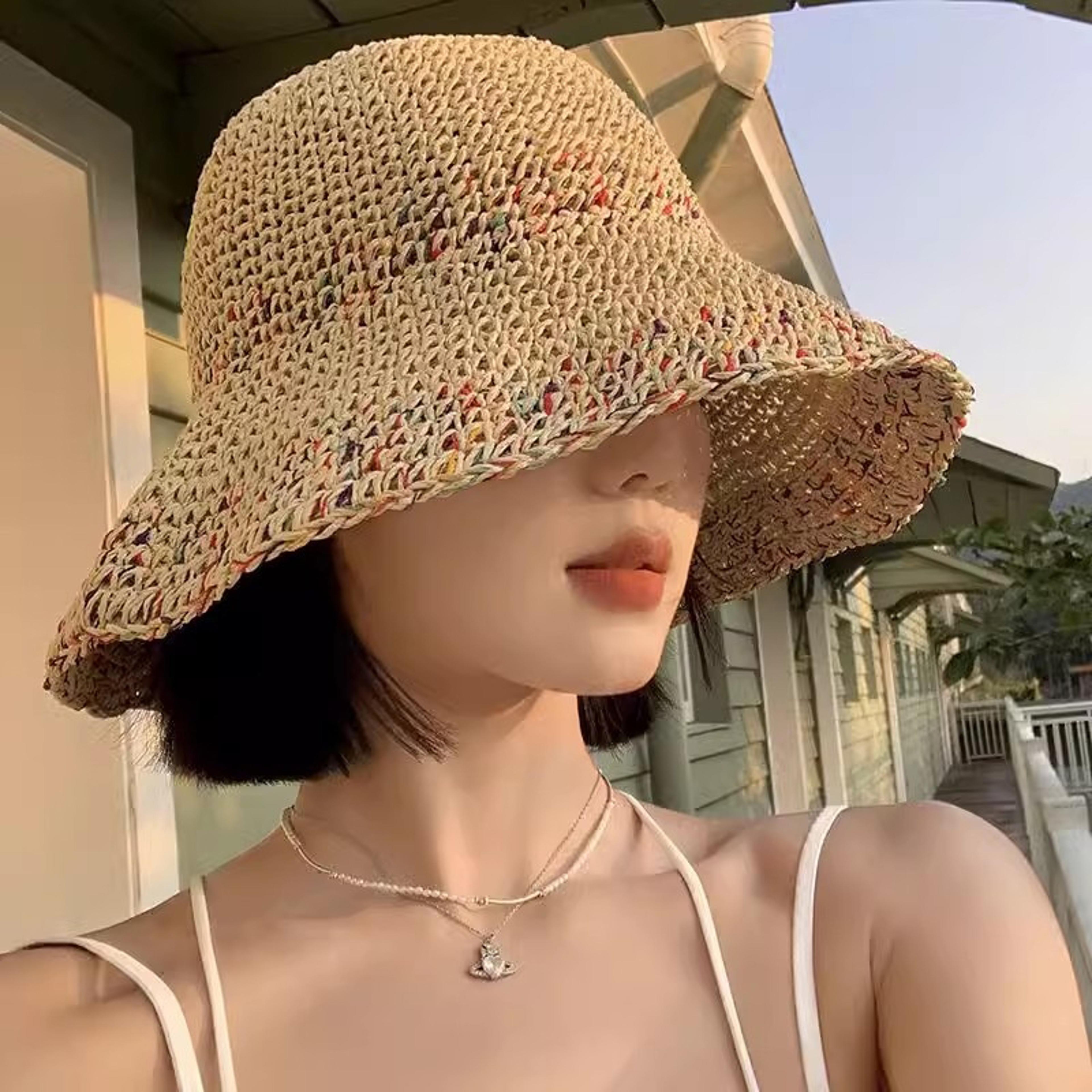 wide brim women's sun hat straw beach bucket hat for uv protection & summer travel