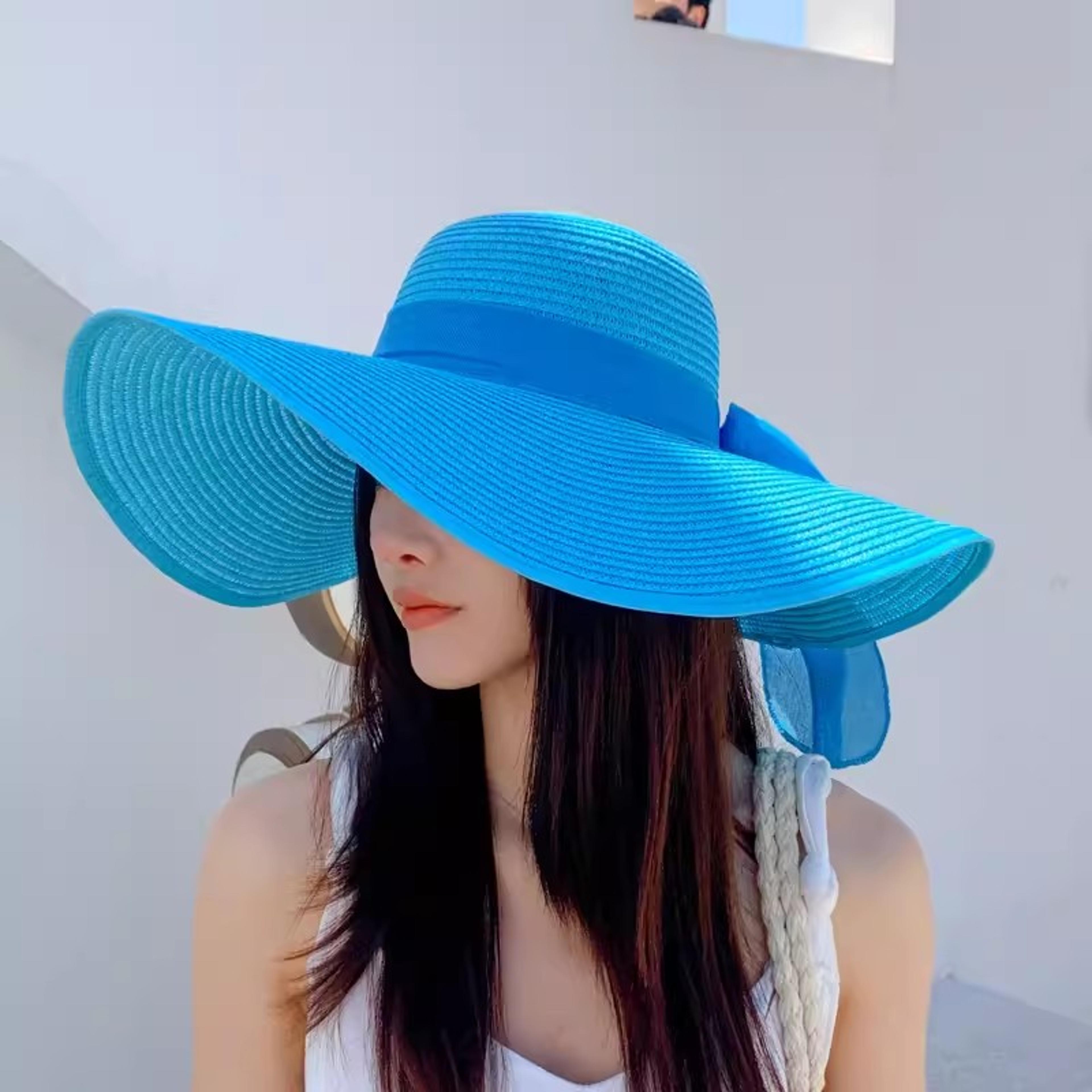 wide brim straw beach hat foldable women's sun hat for summer travel & uv protection