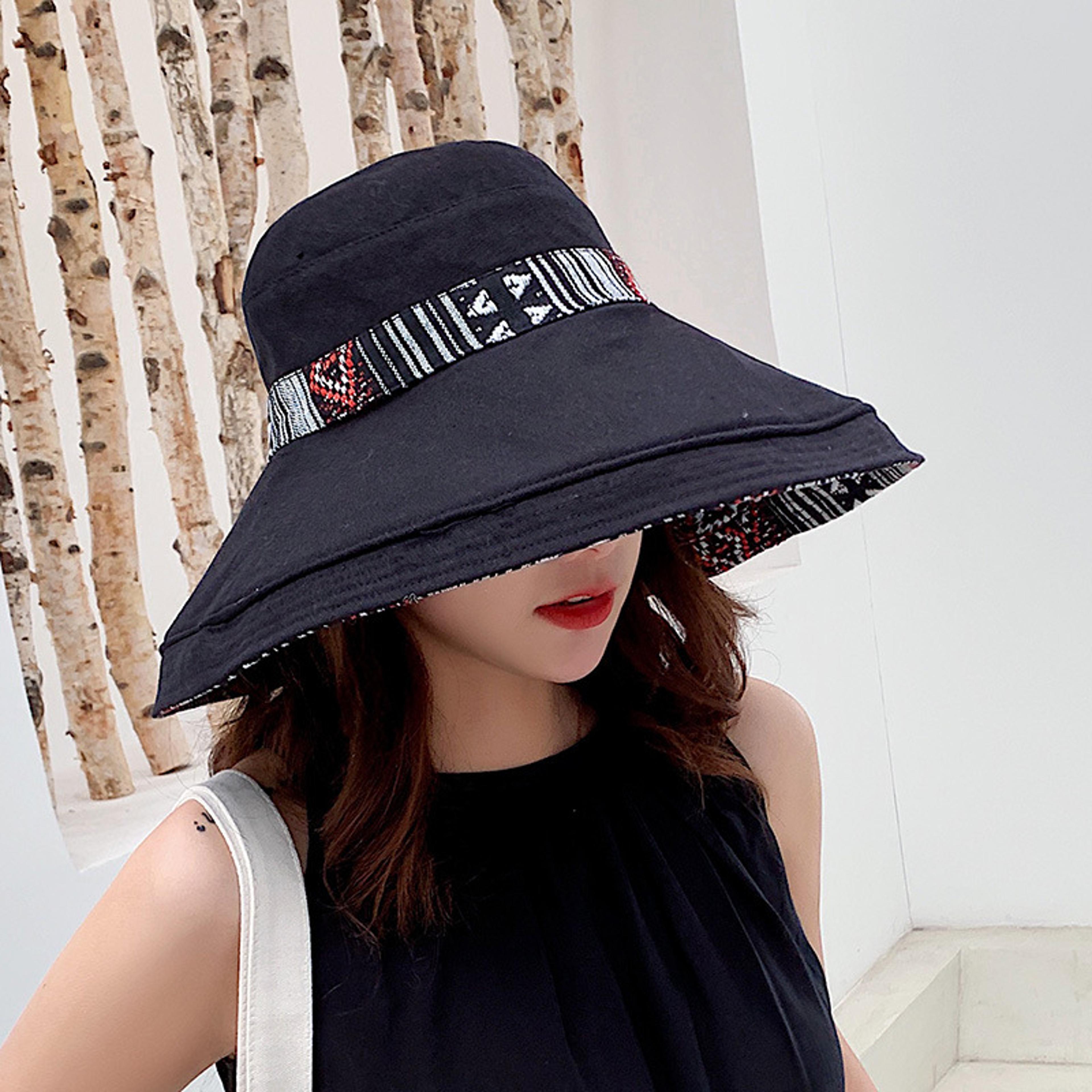 reversible women's sun hat with wide brim uv protection for beach, travel & everyday style