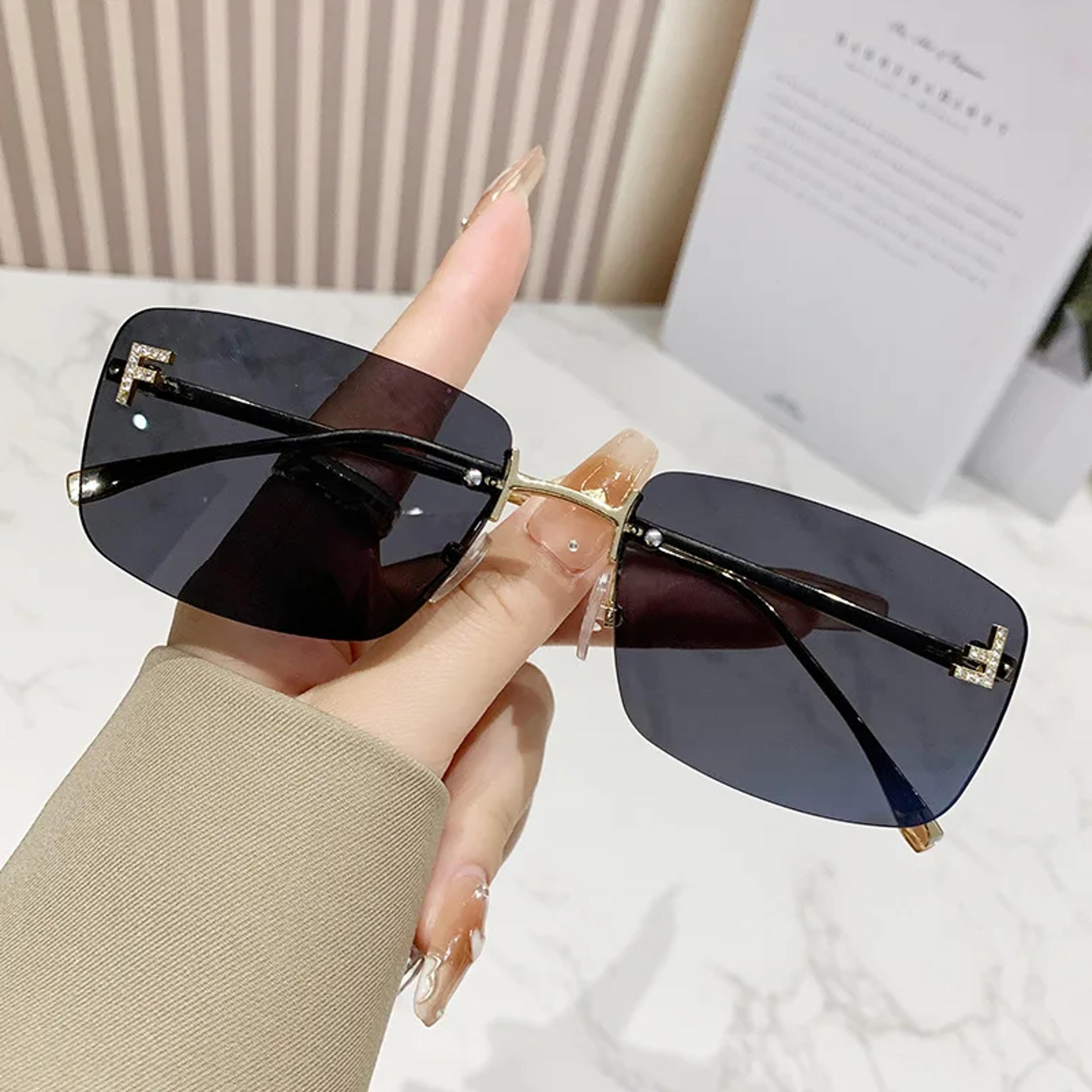 rimless sunglasses for women luxury square designer shades with diamond letter accen
