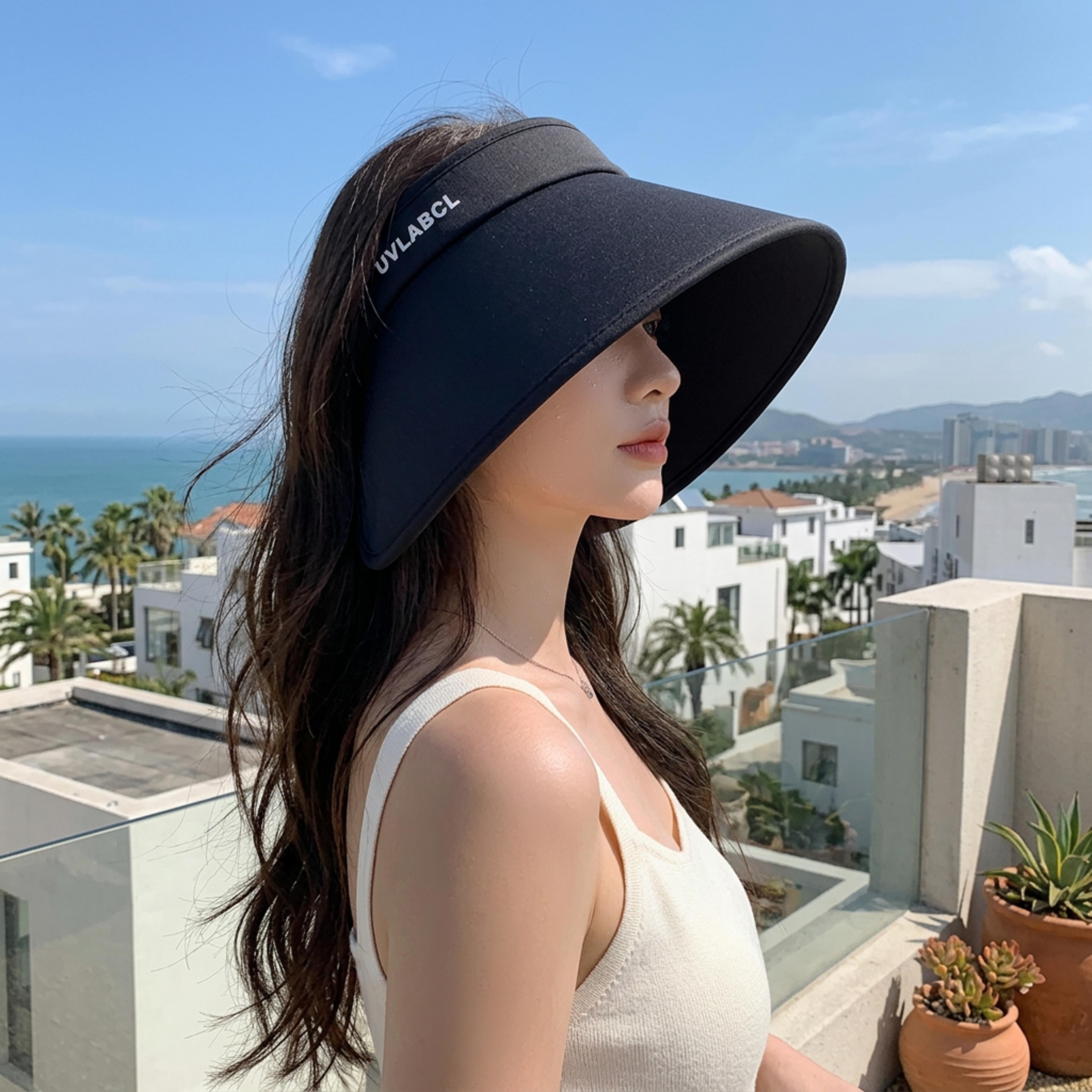 wide brim uv protection sun hat foldable ponytail beach visor for women outdoor travel