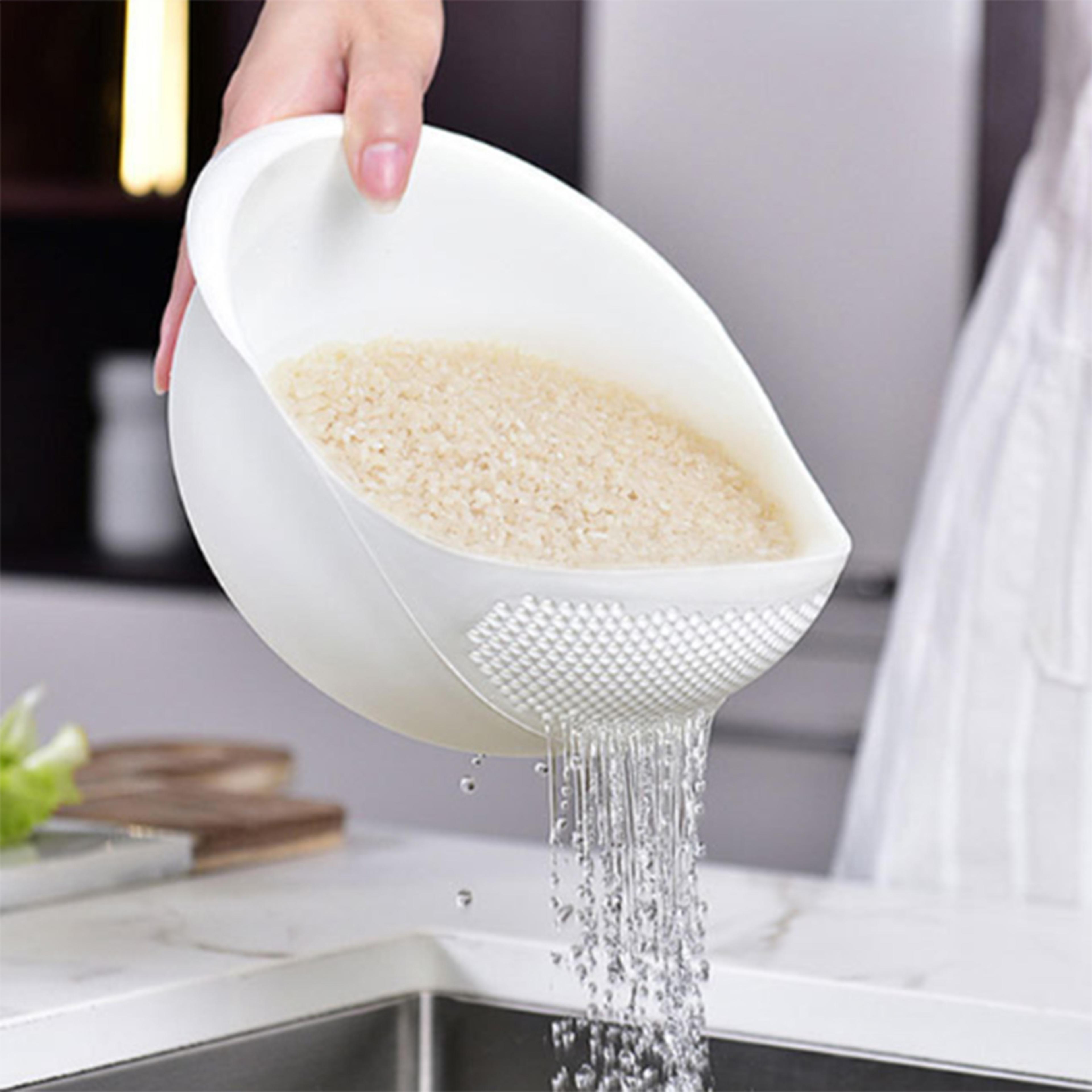 silicone colander rice washing bowl with handle kitchen drain basket for fruits & vegetables