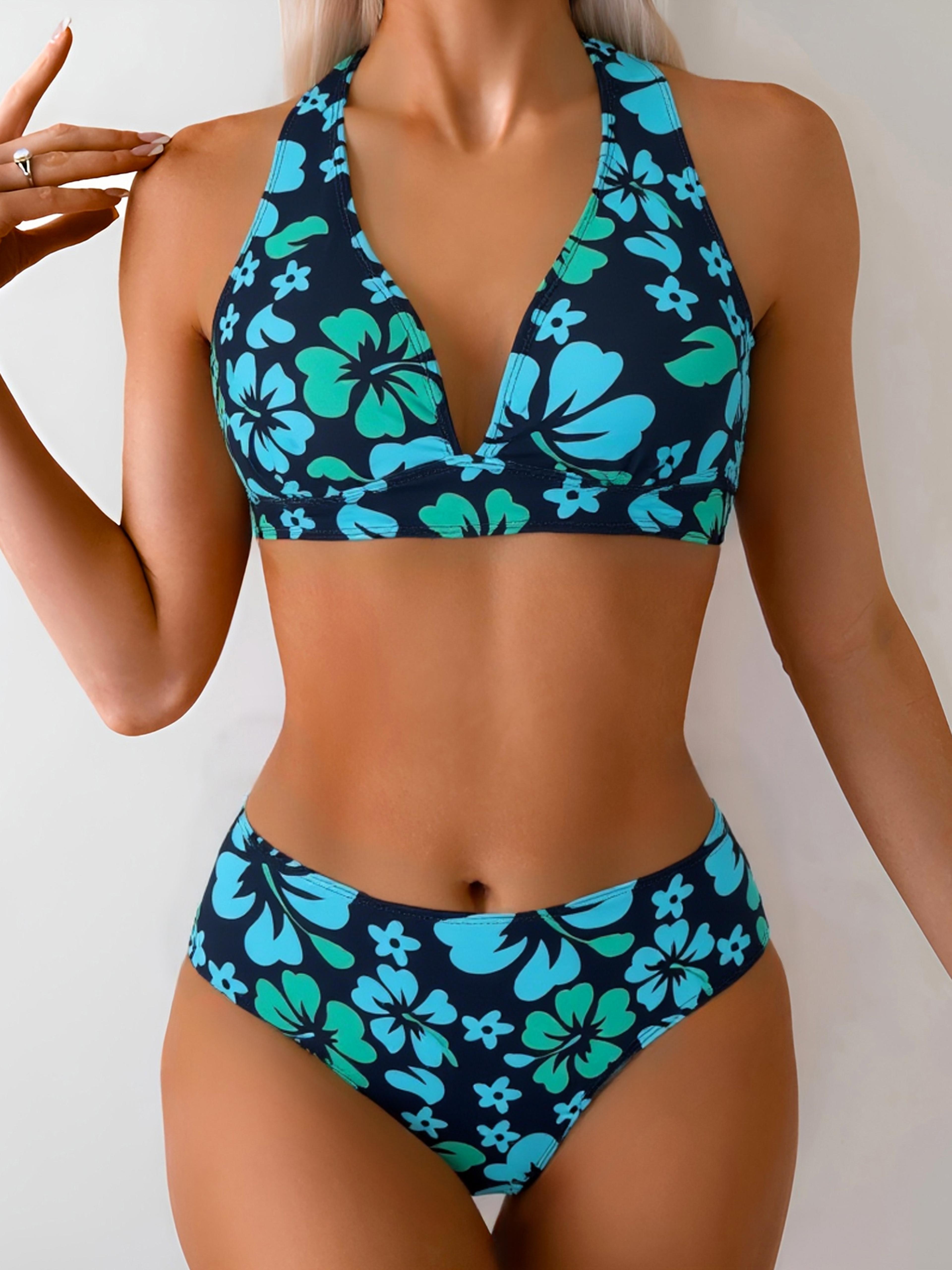vintage halter bikini for women retro hawaiian print swimsuit