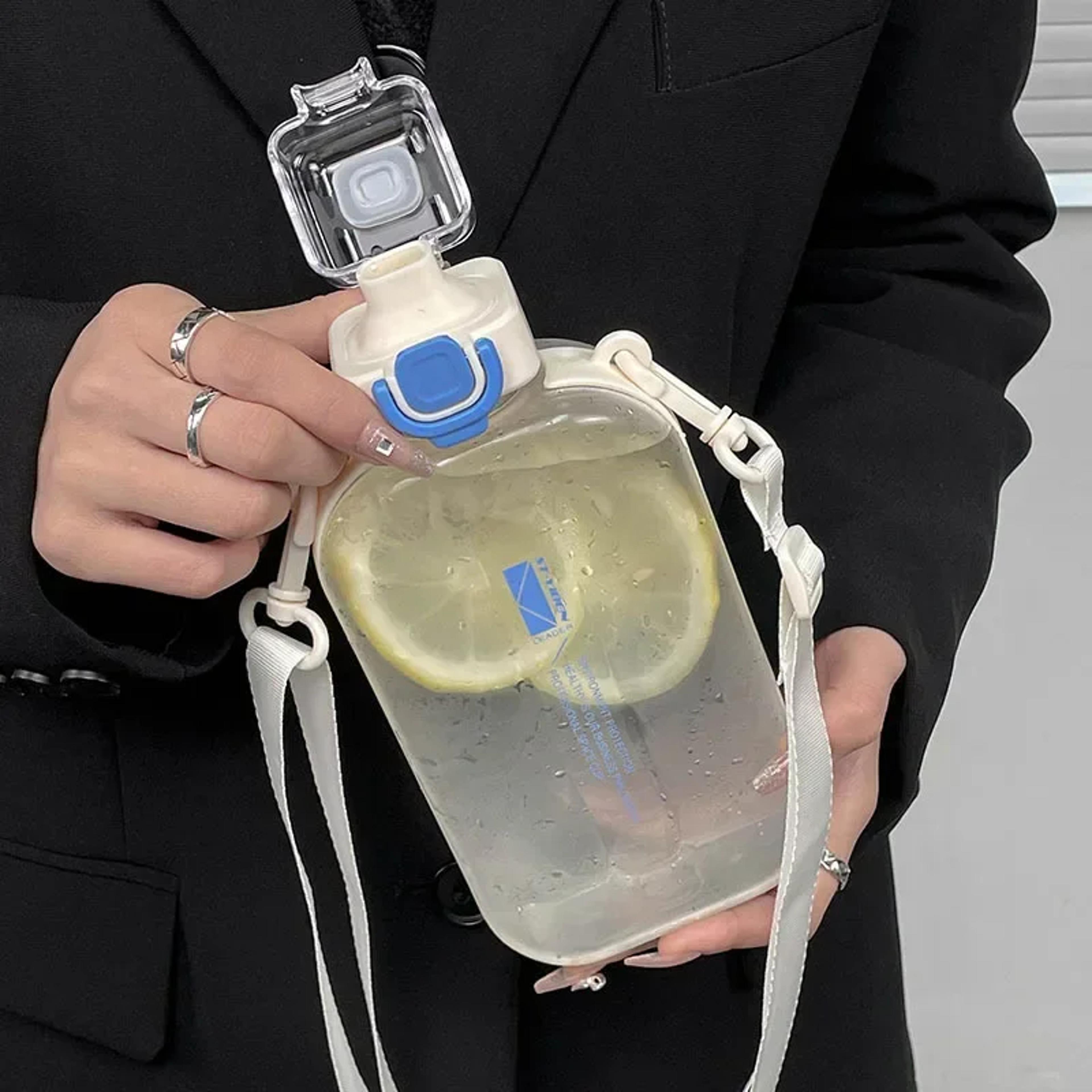 slim flat water bottle transparent travel water bottle with adjustable strap