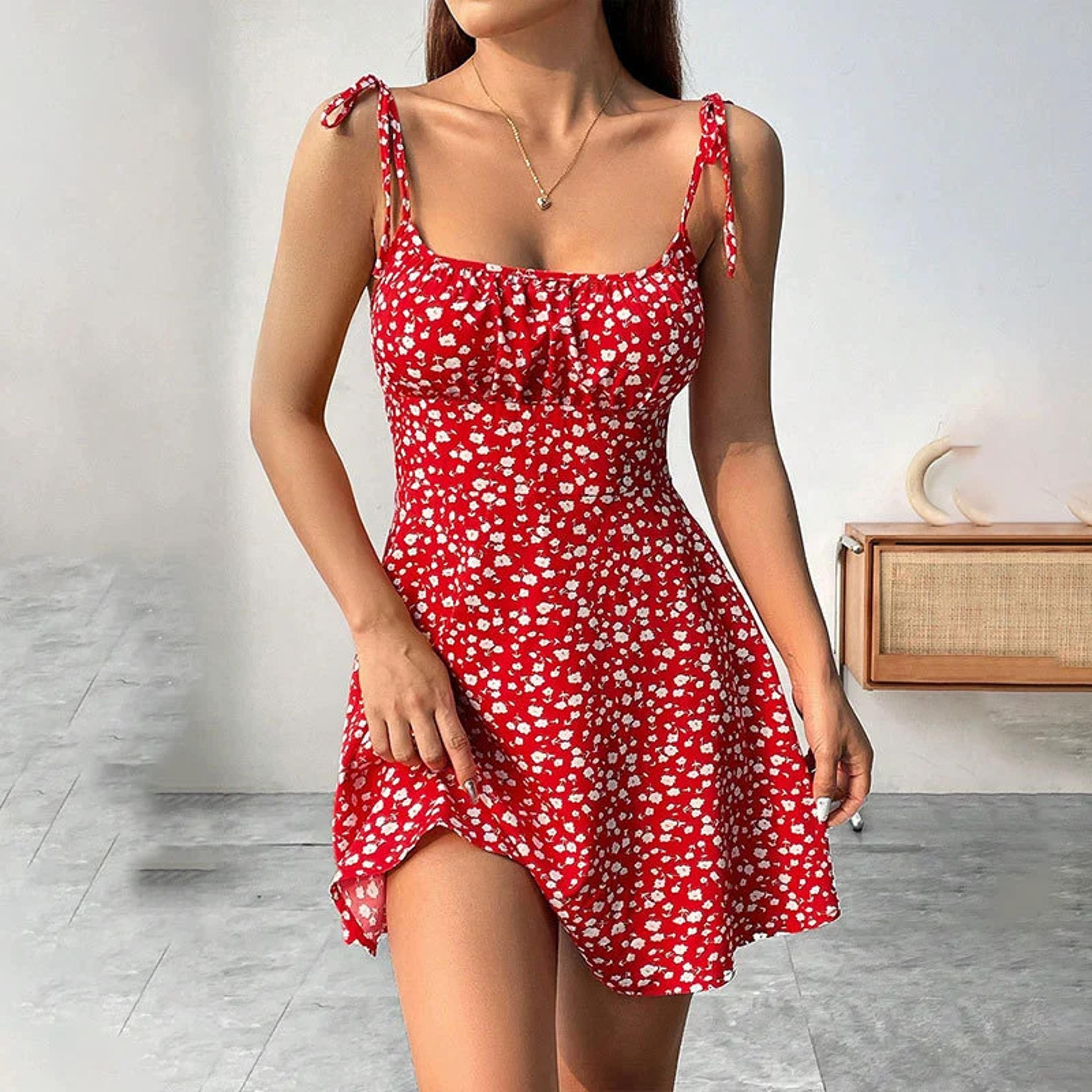 floral summer dress for women casual spaghetti strap beach mini sundress