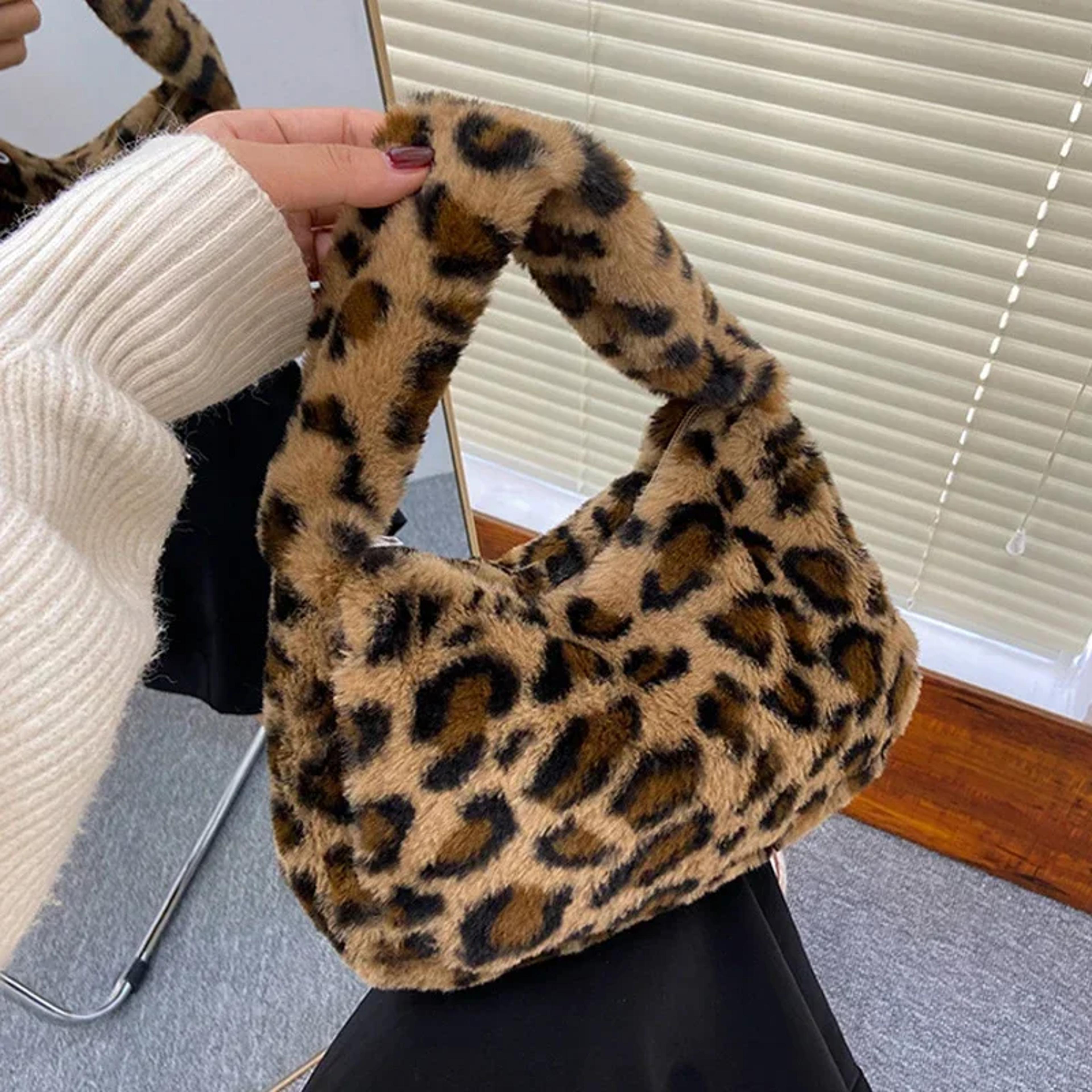 leopard print shoulder bag plush underarm purse for women
