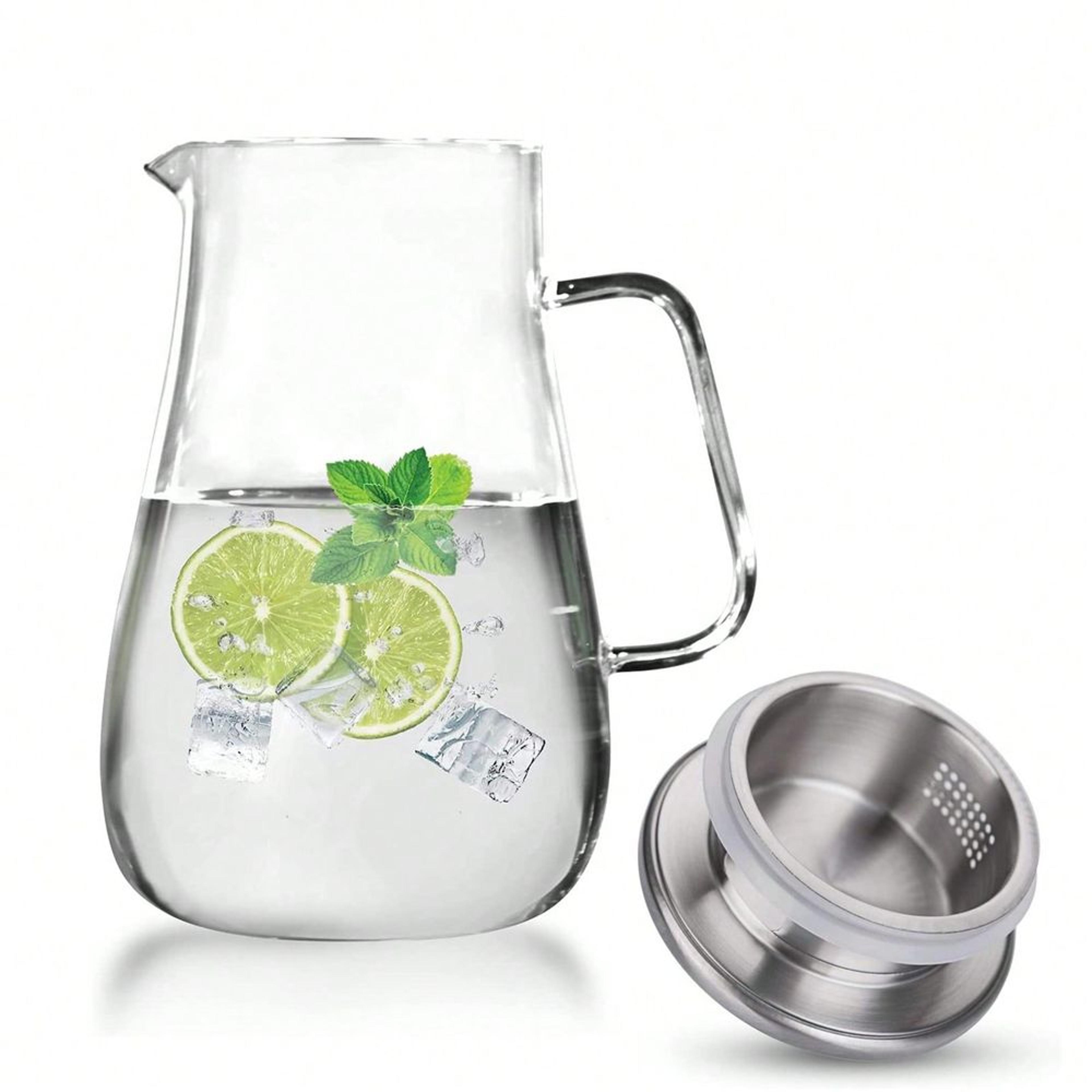 glass pitcher with lid large heat resistant water carafe for hot & cold drinks