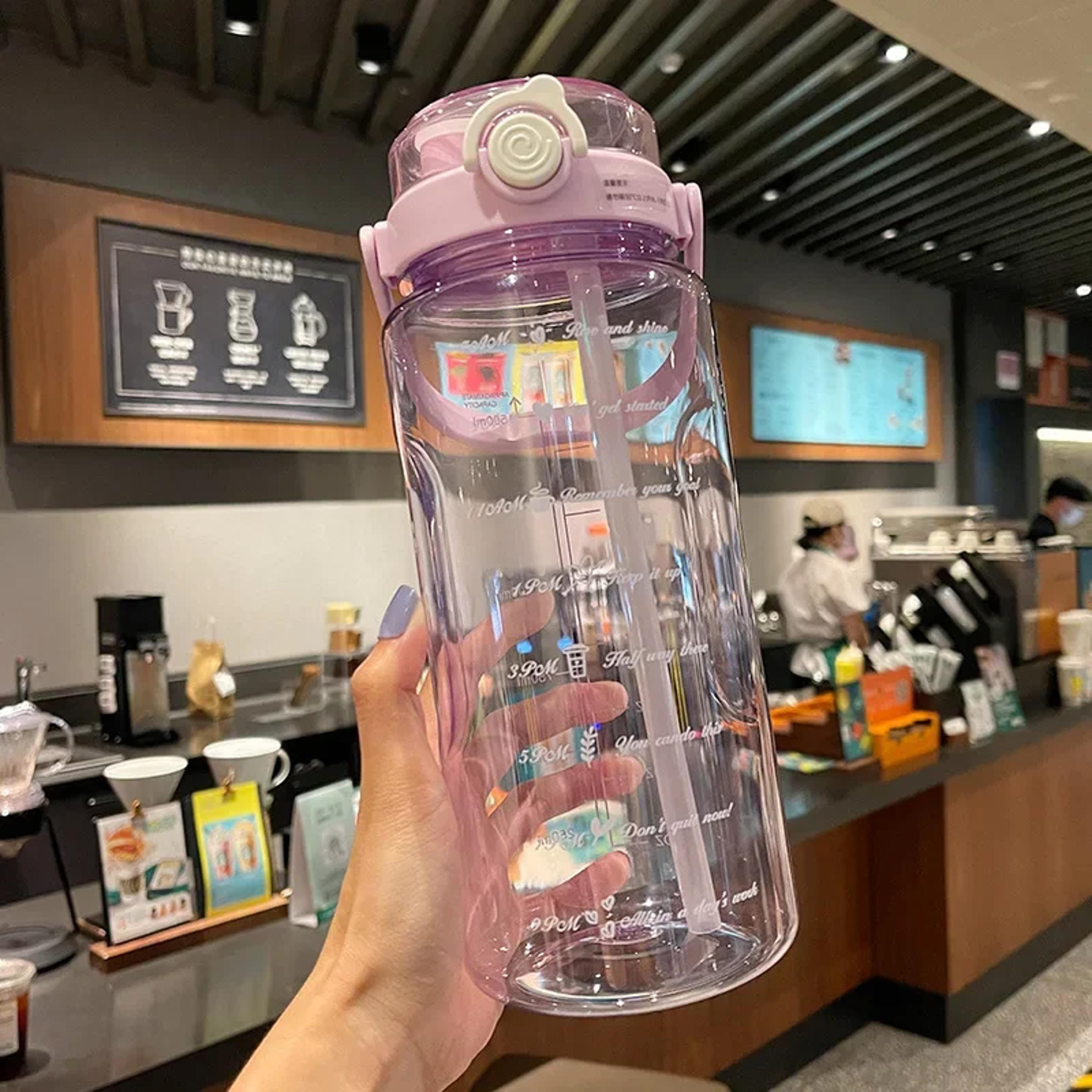 motivational water bottle with straw & time marker for fitness and daily hydration