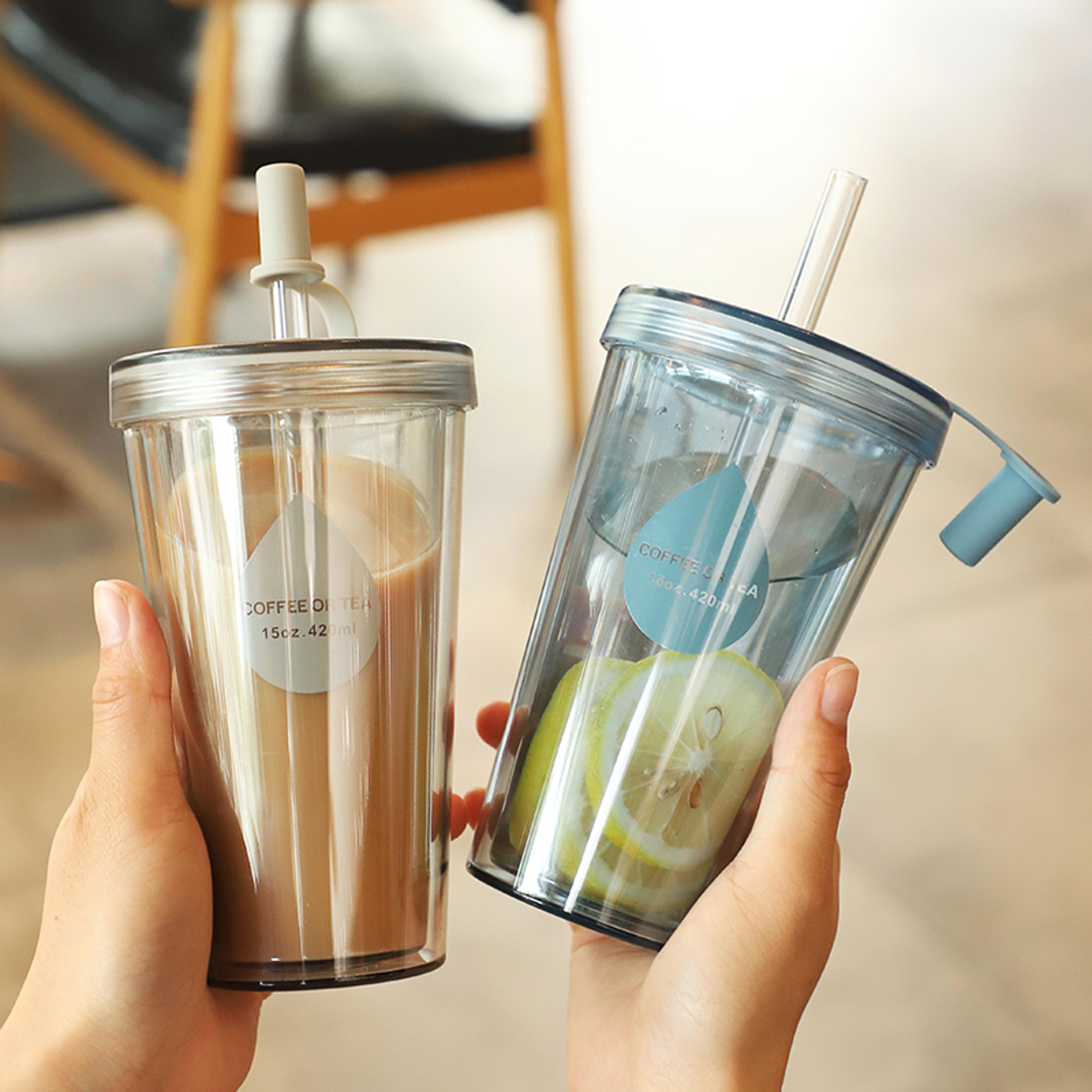 double wall tumbler with straw and lid portable reusable drink cup